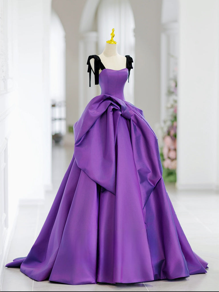 Elegant A-Line Sweetheart Neck Satin Purple Long Prom Dress | Formal Evening Gown for Homecoming, Ball & Special Occasions