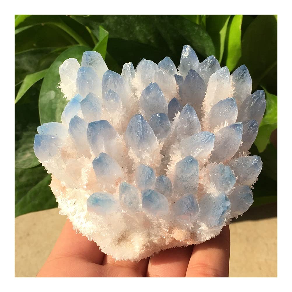 Natural Blue Quartz Crystal Cluster - 400-450g Freeform Reiki Healing Stone for Home, Office & Aquarium Decor | Spiritual Decor, Feng Shui, Meditation & Energy Healing Accessories