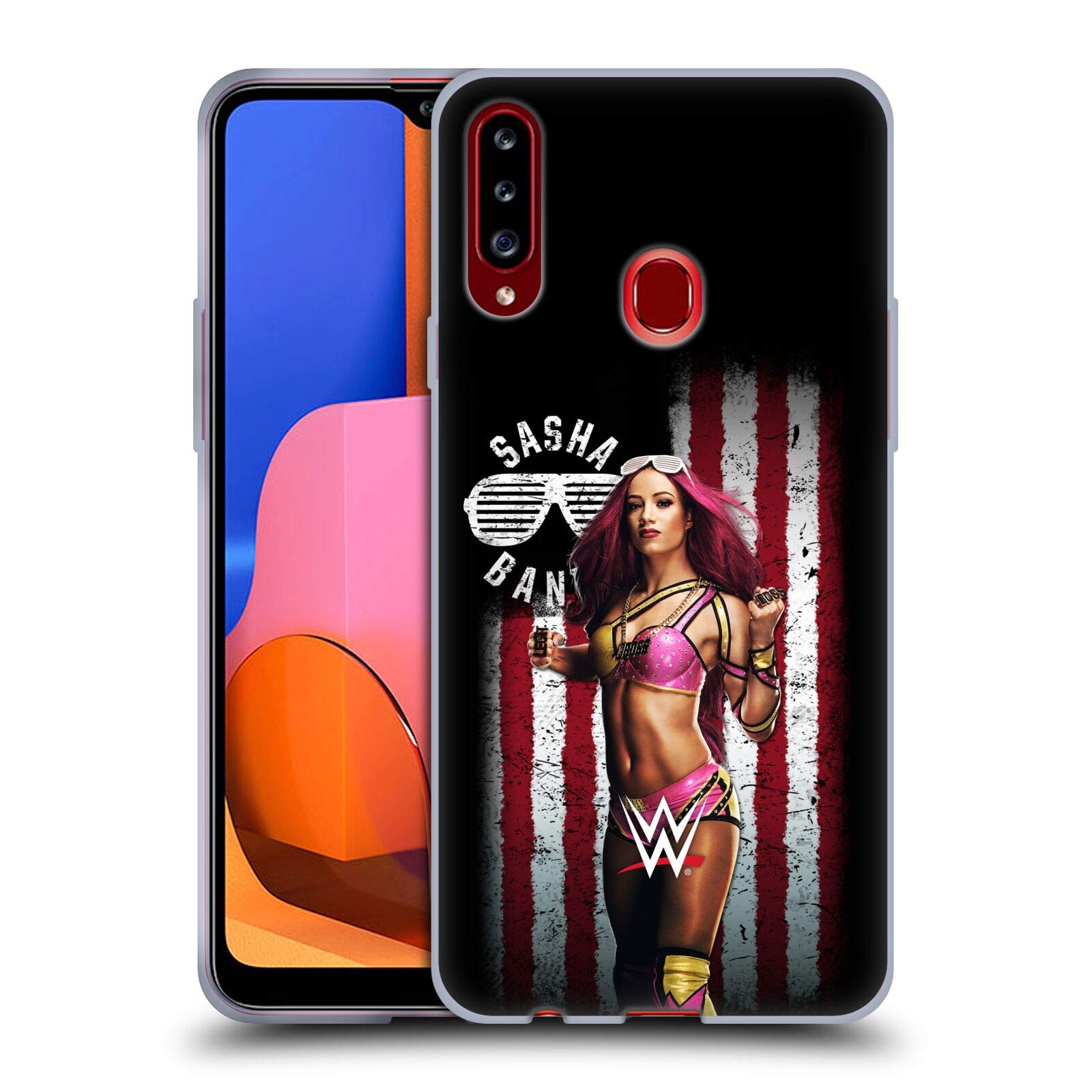 Head Case Designs WWE Sasha Banks American Flag Soft Gel Case for Samsung Galaxy A20s (2019) - Durable Protection for Wrestling Fans & Daily Use