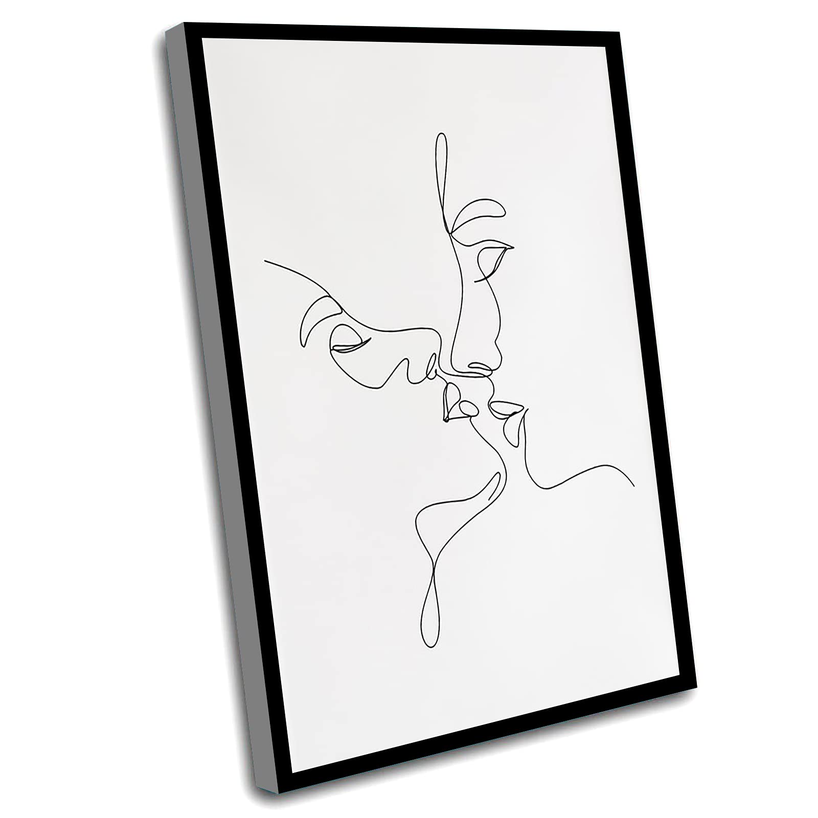 12x16 Inch Framed Canvas Wall Art - Minimalist Continuous Line Couple Print for Bedroom & Living Room Decor | Perfect Lesbian & Feminist Gift Idea for Anniversary, Wedding or Home Styling