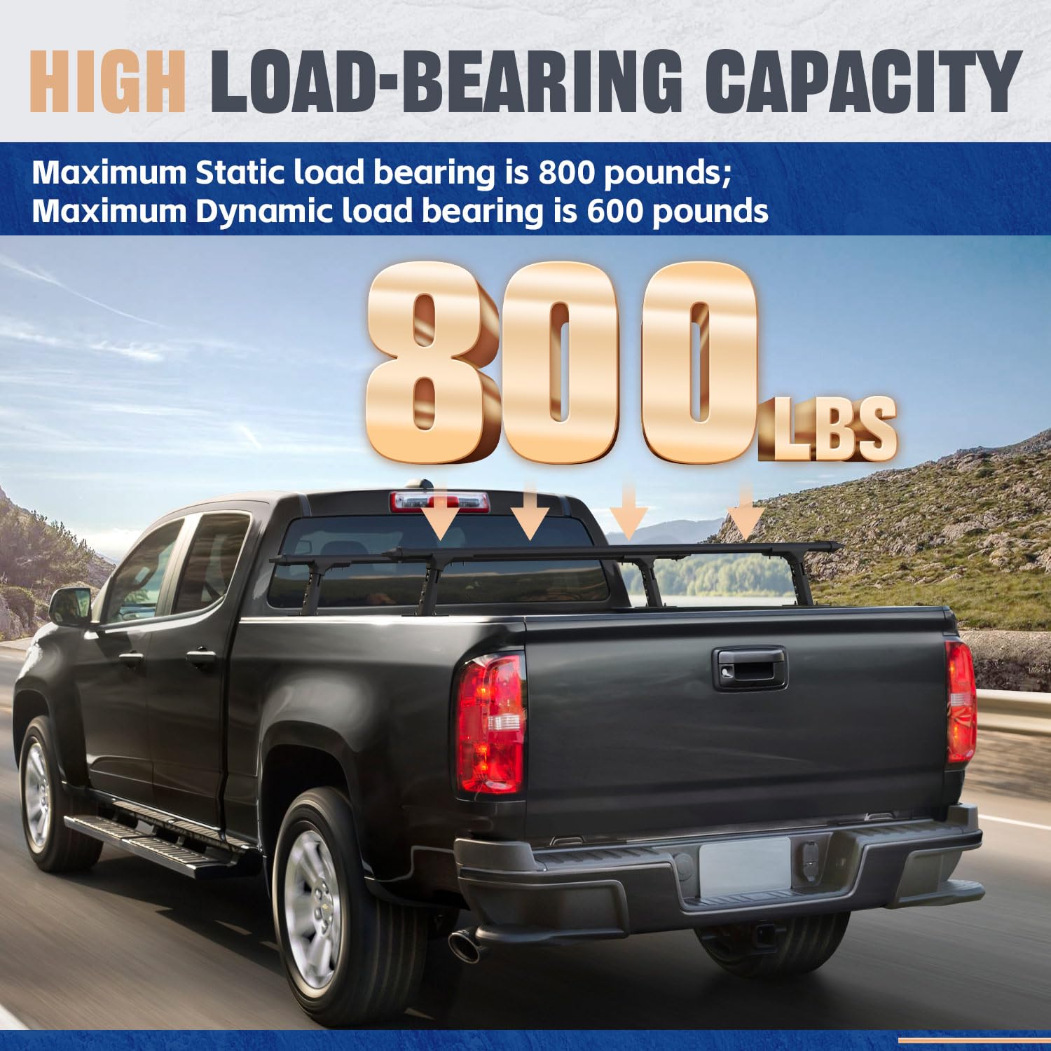 800 LBS Heavy Duty Adjustable Truck Bed Rack - Universal Fit for Modern Pickup Trucks, Compatible with Tonneau Covers - Perfect for Camping, Cargo Transport & Outdoor Adventures