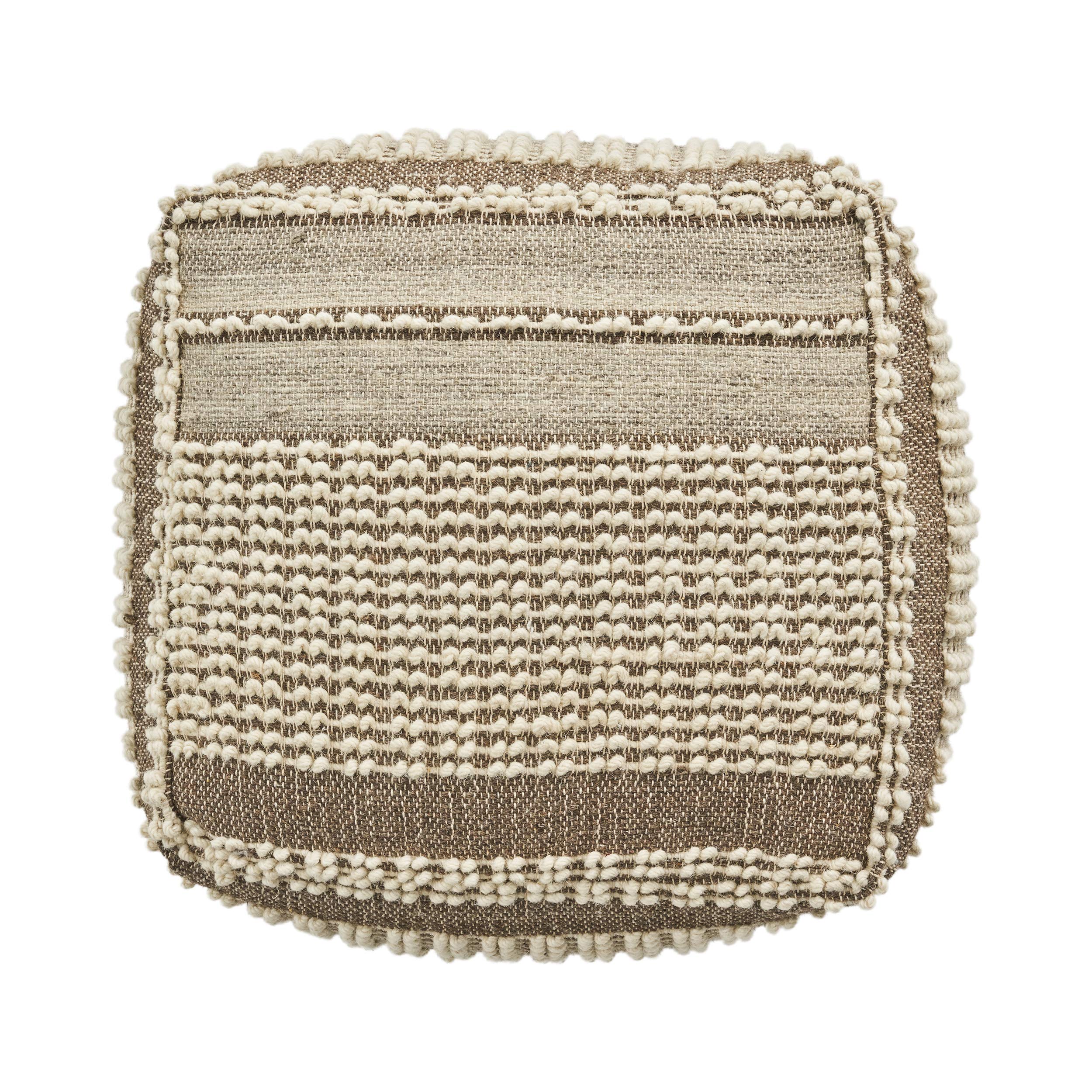 GDFStudio Boho Wool and Cotton Large Pouf Ottoman Foot Stool - Bean Bag Floor Chair - Foot Rest Couch for Living Room & Bedroom - Brown & Ivory - Perfect for Relaxing, Reading & Home Decor