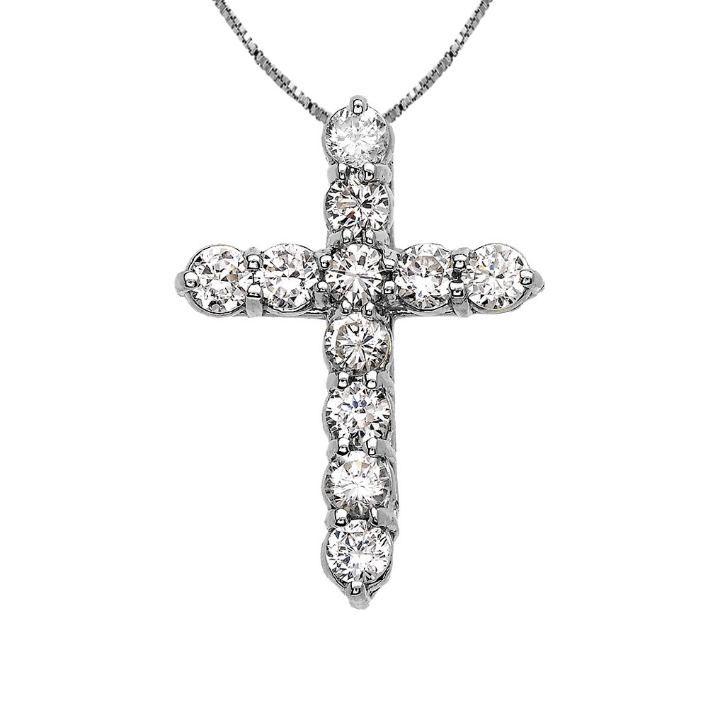 3 Carat Round Cubic Zirconia Sterling Silver Cross Pendant Necklace - Elegant Small Religious Jewelry for Women, Perfect for Church, Baptism & Everyday Wear