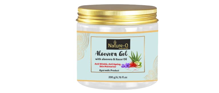 Nature Q Pure Aloe Vera Gel 200g with Aloe Vera & Saffron Oil for Face & Hair – Hydrating, Moisturizing, Soothing Skin Care (Paraben Free) | Perfect for Sunburn Relief, Dry Skin Treatment & Hair Conditioning