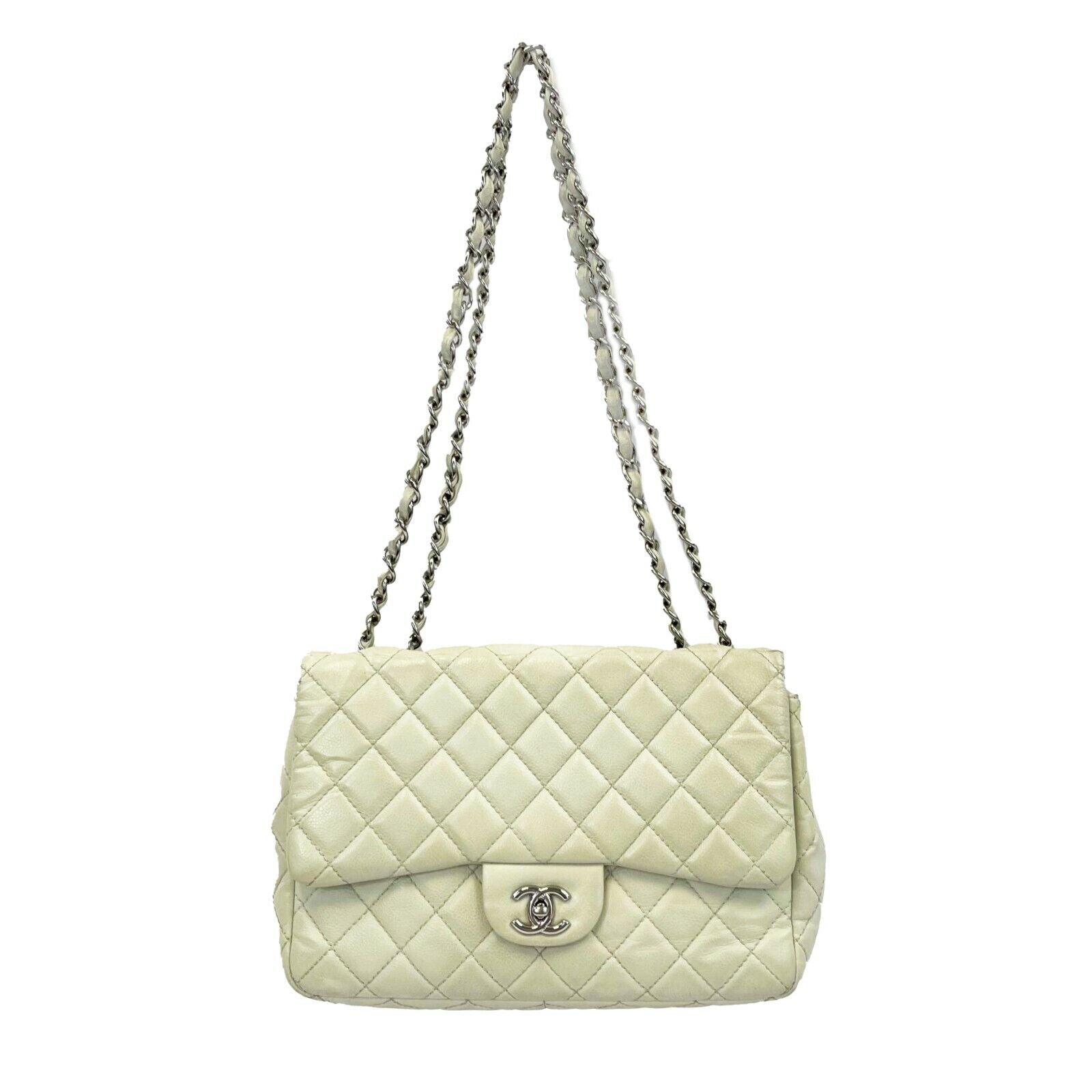 Chanel Classic Flap Bag Ecru with Silver CC Turnlock - Crossbody & Shoulder Bag for Women | Perfect for Date Night, Office & Special Occasions