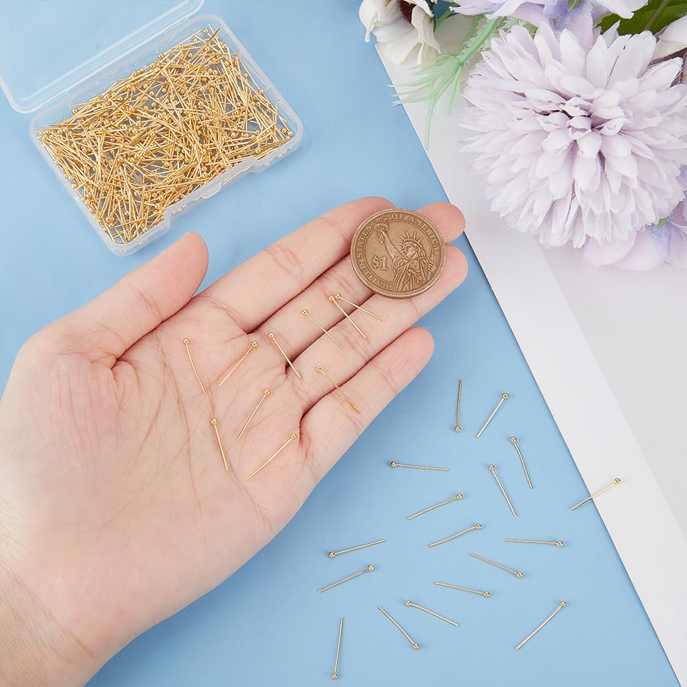 BENECREAT 400PCS 18K Gold Plated Ball Head Pins, 22 Gauge 0.6mm Brass Satin Pins, 0.6 Inch 16mm Straight Headpins for Jewelry Making - Perfect for Pendants, Earrings, Bracelets & DIY Craft Projects