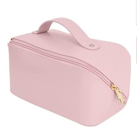WROPZO Large Capacity Travel Makeup Bag for Women - Leather Cosmetic Organizer with Handle & Dividers, Wide Opening Makeup Storage Pouch - Perfect for Travel, Gym, Work & Daily Use