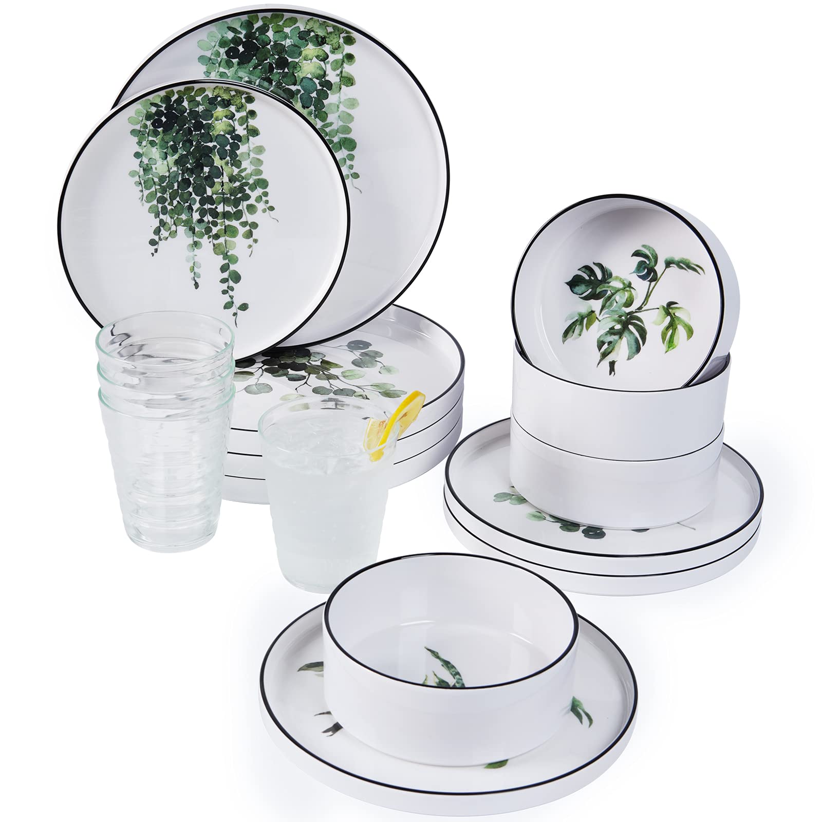 16-Piece Melamine Dinnerware Set for 4 - Unbreakable Camping Dishes with Dinner Plates, Salad Plates, Bowls & Cups | Lightweight, Durable Outdoor Dining Set for Picnics, BBQs & RV Trips (Floral Design)