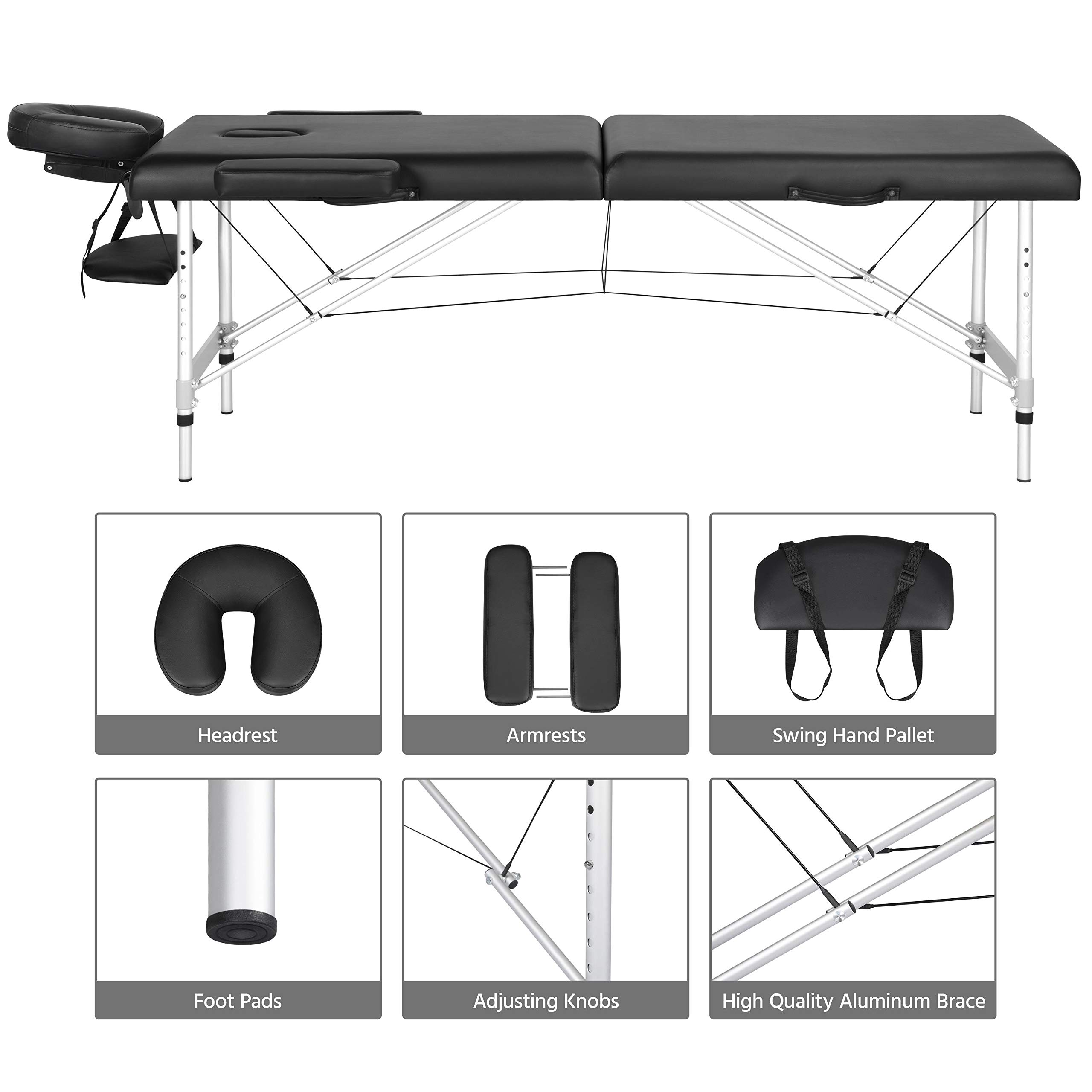 Yaheetech Foldable Massage Bed - 60cm Wide Portable Beauty Salon Table for Lash Extensions & Spa Treatments | Professional 2-Section Aluminum Frame | Compact & Lightweight for Home or Salon Use