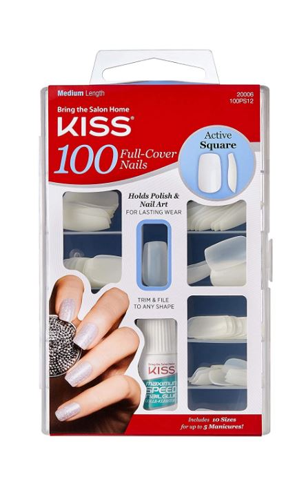 KISS 100 FULL COVER NAILS - Premium False Nails with Glue, Natural Look Press On Nails for Women, Easy to Apply & Reusable - Perfect for Parties, Weddings, and Daily Wear