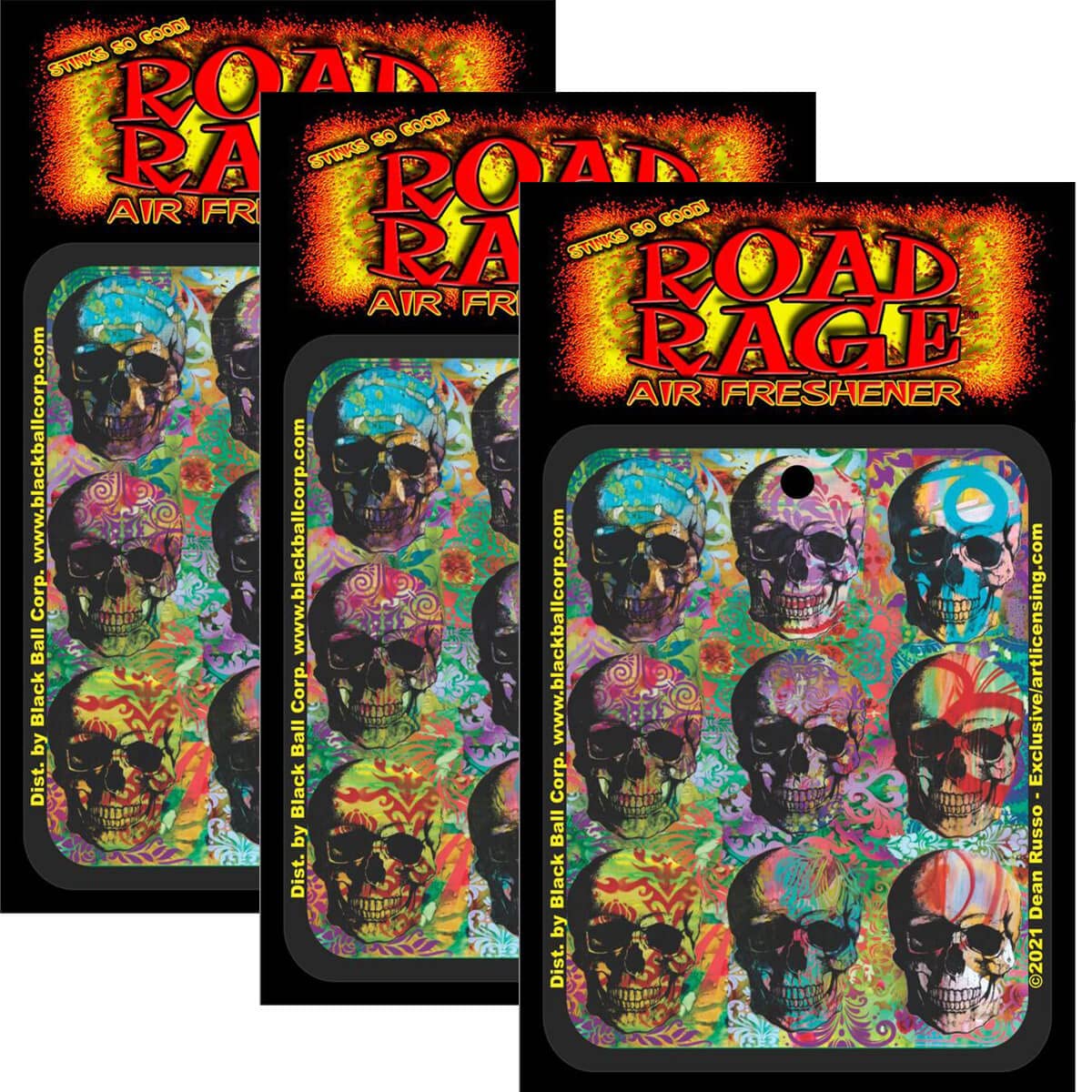 Dean Russo Road Rage Skulls Car Air Freshener - Vanilla Scented 3 Pack - Long Lasting Fragrance for Cars, Trucks & Vehicles - Perfect for Road Trips & Daily Commutes