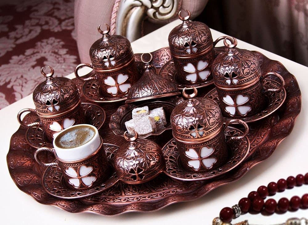 Premium Turkish Coffee Cups Set - 6-Piece Copper Plated Espresso Cups for Arabic & Greek Coffee | Elegant Gift for Women, Men, Weddings & New Homes | Perfect for Entertaining Guests & After-Dinner Coffee Rituals