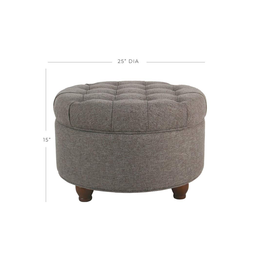 Homepop Button Tufted Woven Round Storage Ottoman - Dark Gray Storage Footrest for Living Room & Bedroom | Perfect for Small Space Organization & Extra Seating