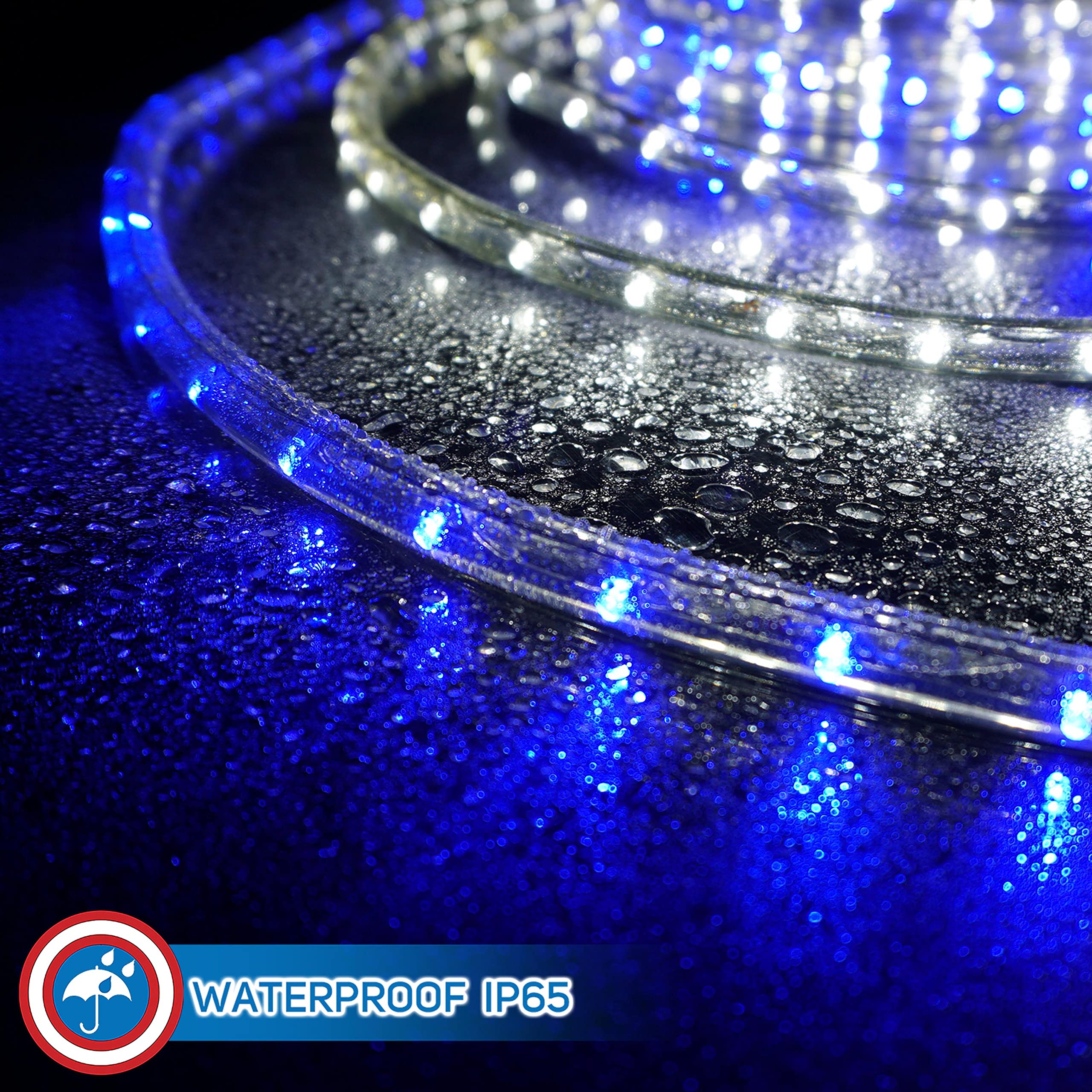 Russell Decor 40FT Rope Lights - Indoor/Outdoor Christmas & Party Decor for Trees, Patio, Deck | White & Blue String Lights