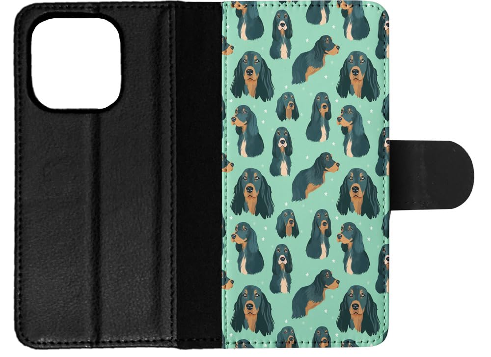 Stylish Faux Leather Flip Wallet Phone Case for Apple iPhone 14 Pro - Cute Gordon Setter Puppy Dog Canine Pattern | Perfect for Everyday Use, Travel & Gift Giving