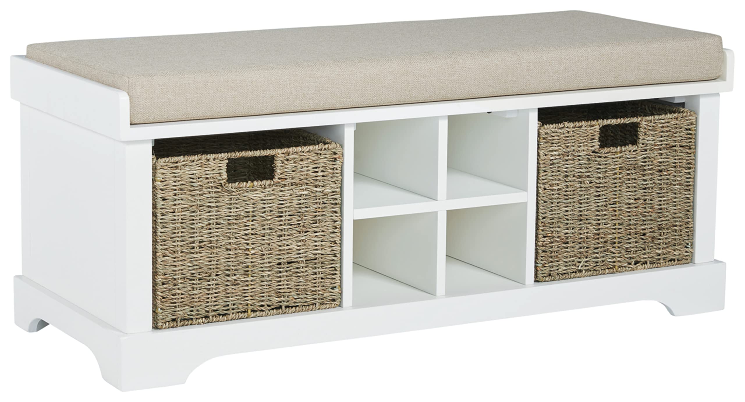 Signature Design by Ashley Dowdy Farmhouse Storage Bench with Cushion - White Wooden Entryway Bench with Lift-Up Seat for Shoe Storage | Perfect for Mudroom, Hallway & Bedroom Organization