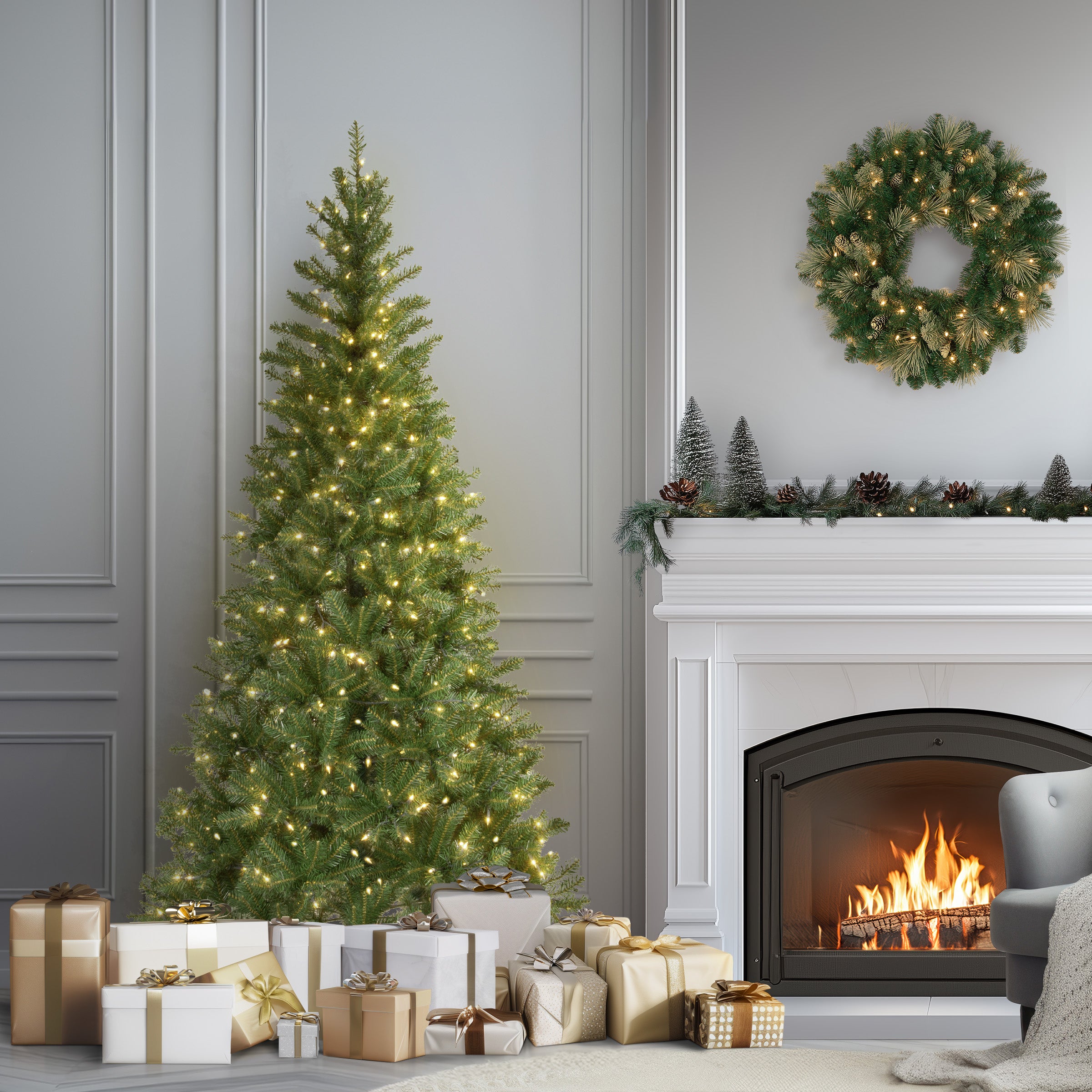 6.5 ft Pre-Lit Slim Aspen Spruce Christmas Tree with 500 Clear LED Lights - Perfect for Small Spaces, Apartments & Holiday Decor