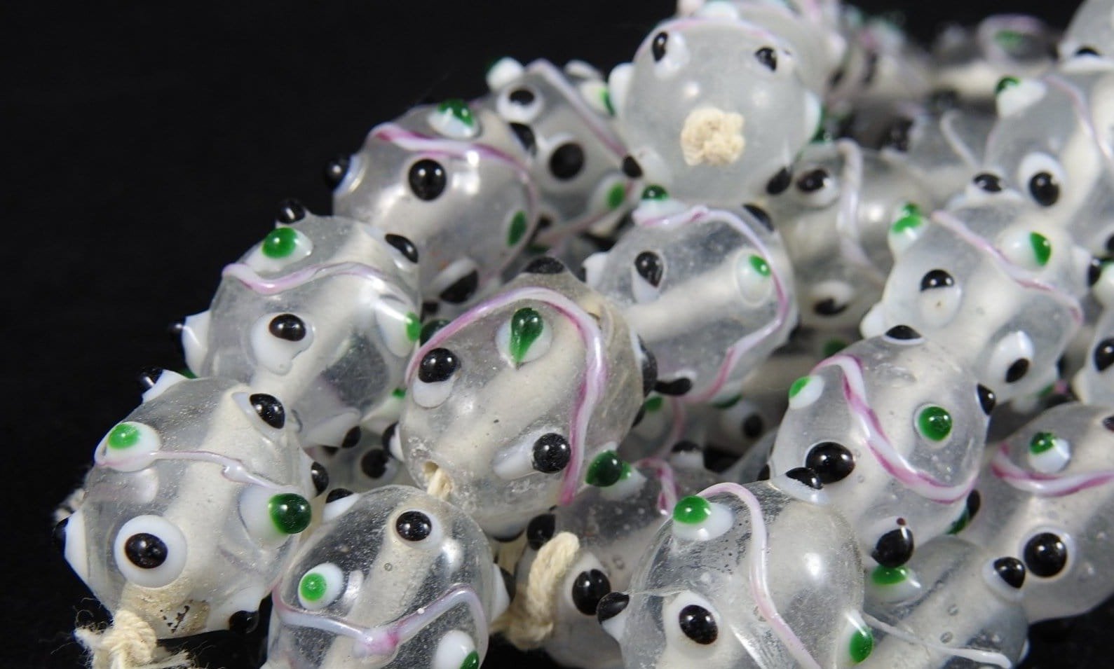 Handblown Clear Green & Black Glass Bead Strand - Unique Bohemian Jewelry Making Supplies for DIY Necklaces, Bracelets & Home Decor