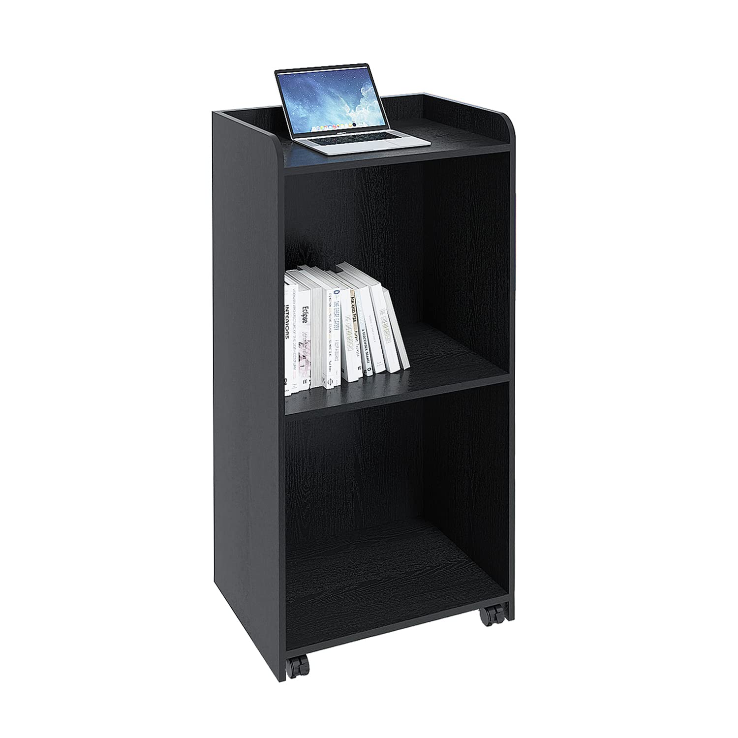 Portable Adjustable Podium Stand with Wheels - Mobile Lectern for Church, Conference, Auditorium & Classroom - Black Hostess Stand for Events & Presentations