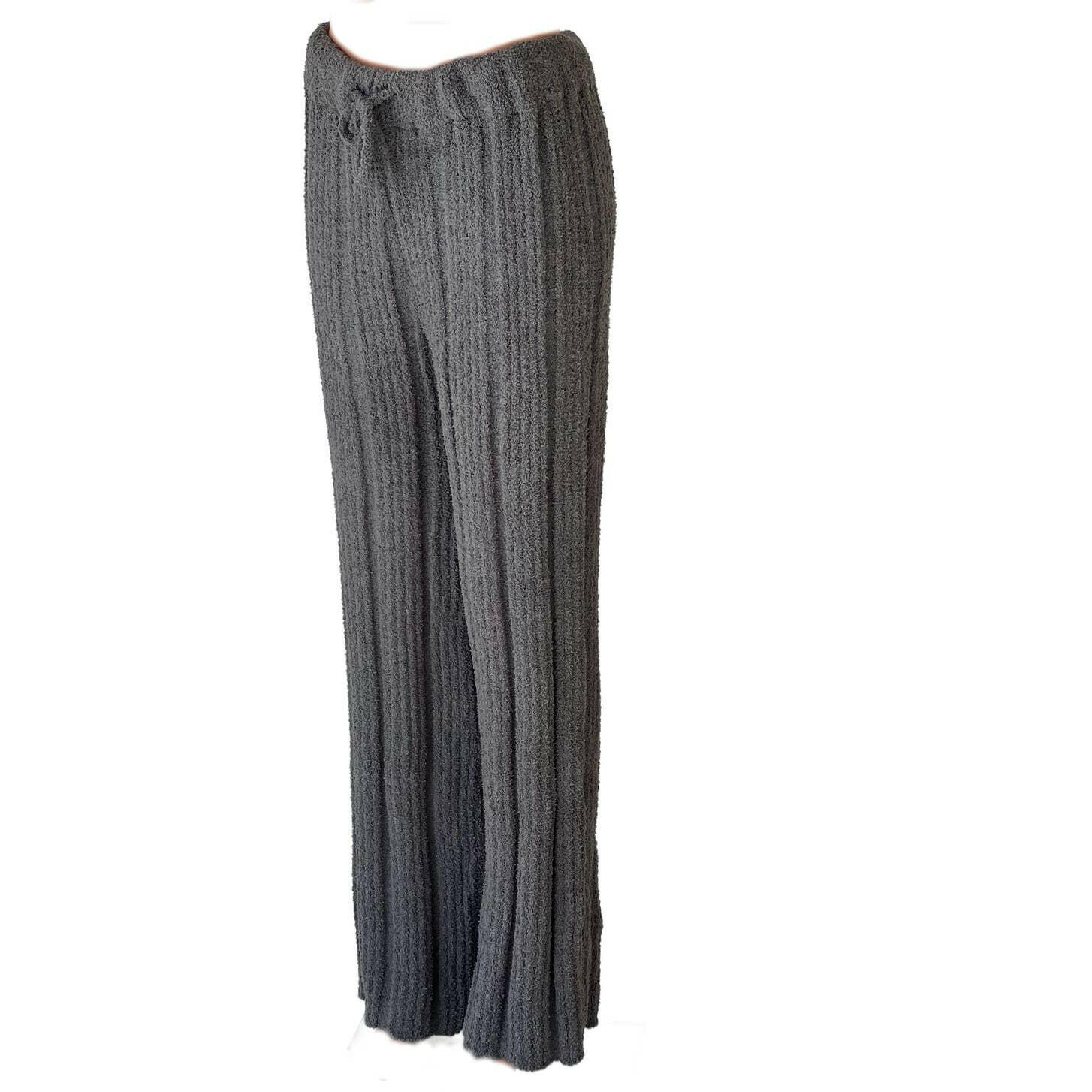 Luxury Solid Gray Ribbed Knit Pants for Women - Soft Comfortable Lounge Pants for Home, Yoga, and Relaxation