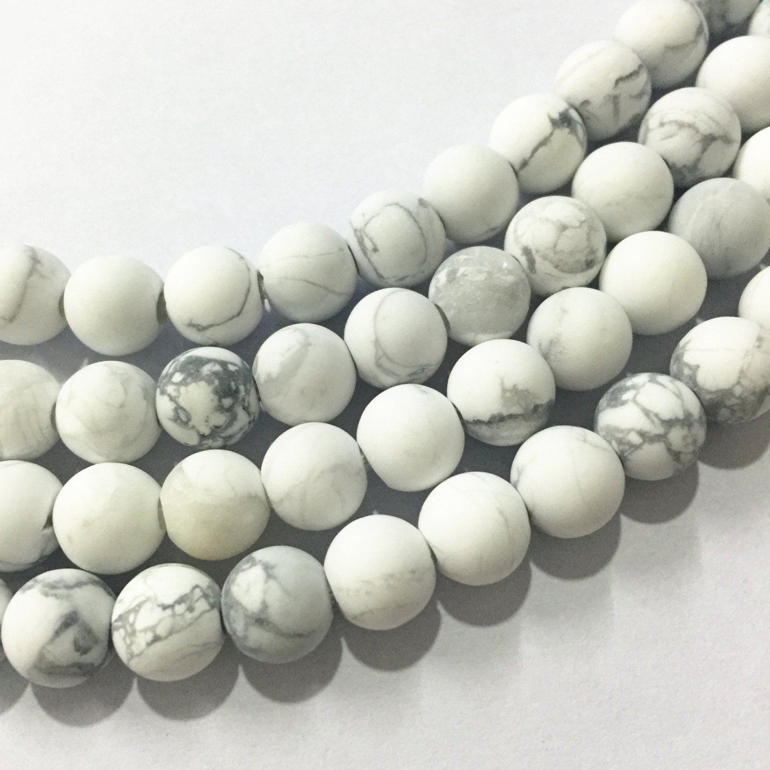 Natural Howlite Matte Round Beads - 2.0mm Hole, 6mm/8mm/10mm/15.5mm Sizes - 15.5 Inch Strand for Jewelry Making, DIY Crafts, Meditation Bracelets & Spiritual Healing Accessories