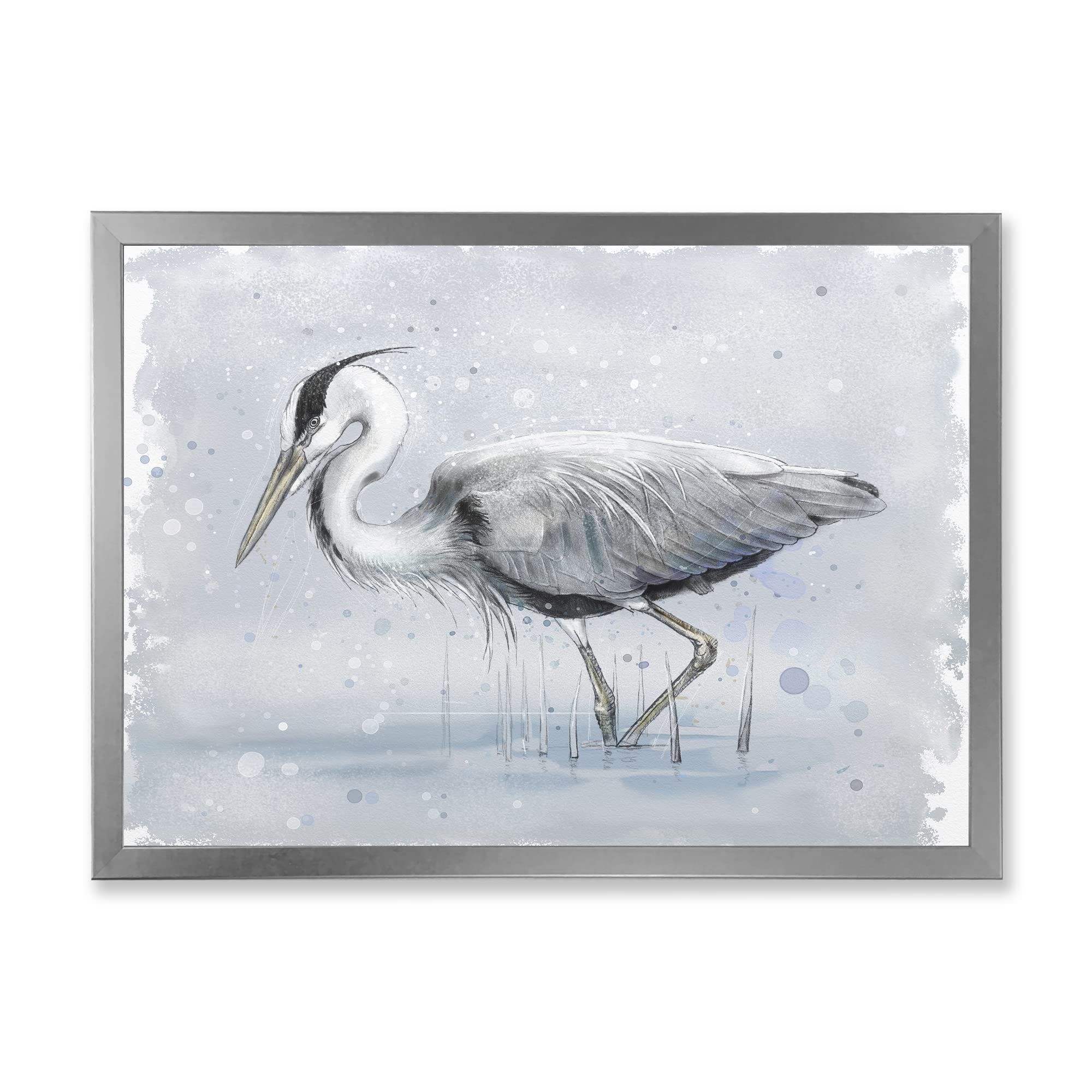 Grey Heron Bird Farmhouse Framed Wall Art - Rustic Home Decor for Living Room, Bedroom & Office - Nature Inspired Canvas Painting for Coastal & Country Style Interiors