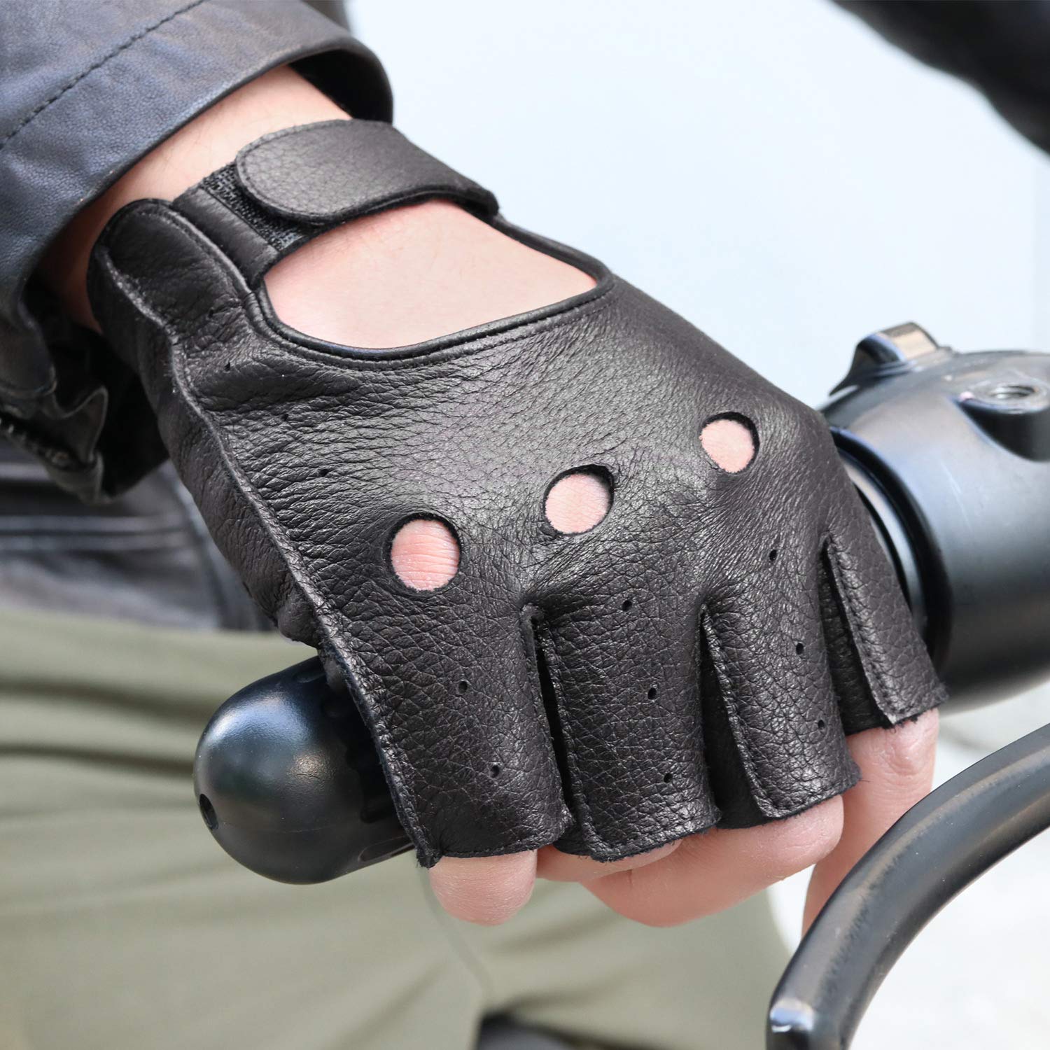 GSG Men's Fingerless Leather Gloves for Driving, Cycling & Motorcycle - Breathable Half Finger Unlined Gloves for Comfort & Grip - Perfect for Commuting, Sports & Outdoor Activities