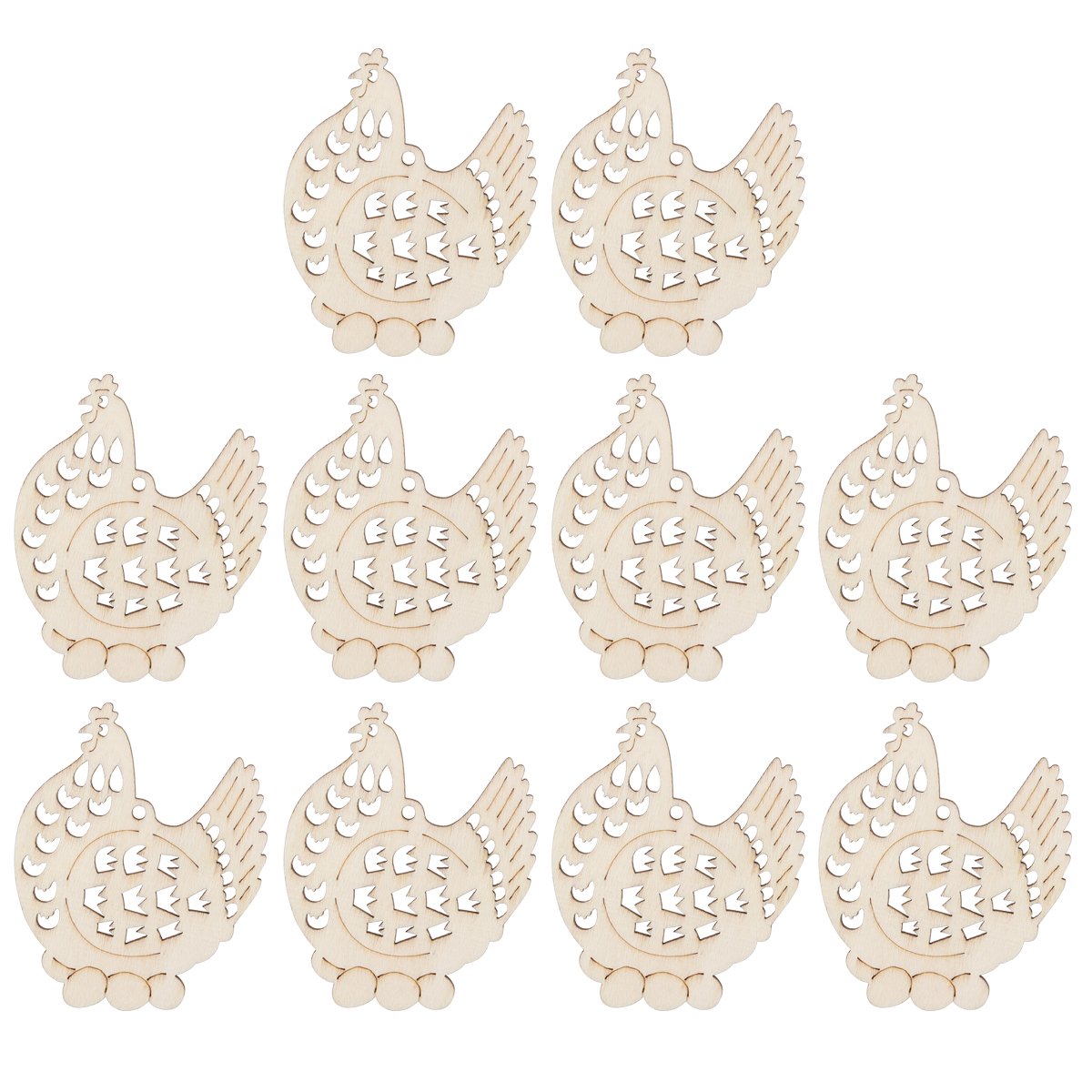 Amosfun 10PCS Wooden Easter Decorations - Hanging Hen Ornaments with Hemp Rope for Home, Easter Party, Spring Festival & Holiday Decor (Easter Egg Hunt, Table Centerpiece, Wall Hanging)
