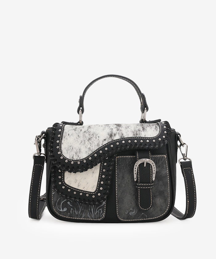 Trinity Ranch Genuine Hair-On Cowhide Crossbody Saddle Purse - Western Style Leather Handbag for Women, Perfect for Rodeo, Country Concerts & Cowgirl Fashion