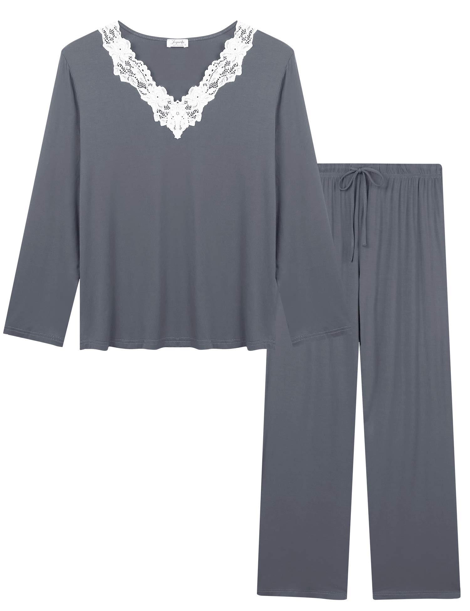 Joyaria Women's Soft Bamboo V-Neck Long Sleeve Pajama Set - Comfy Sleepwear & Lounge Outfit with Pants for Relaxing at Home or Traveling