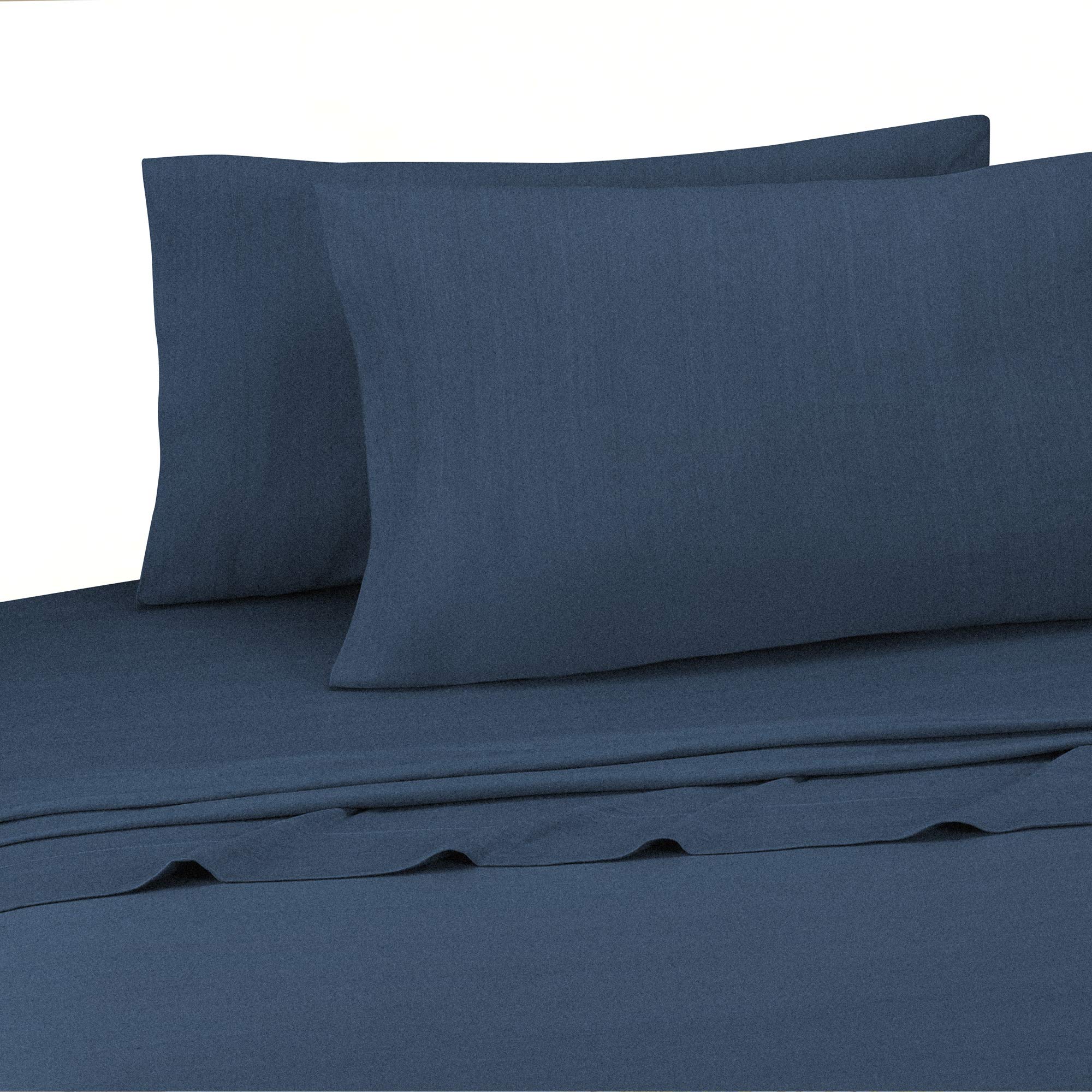 Brooklyn Flat Jersey Knit Sheet Set - Full Size, Soft Breathable Denim Blue Bed Sheets for Comfortable Sleep - Perfect for Bedroom, Guest Room & Dorm