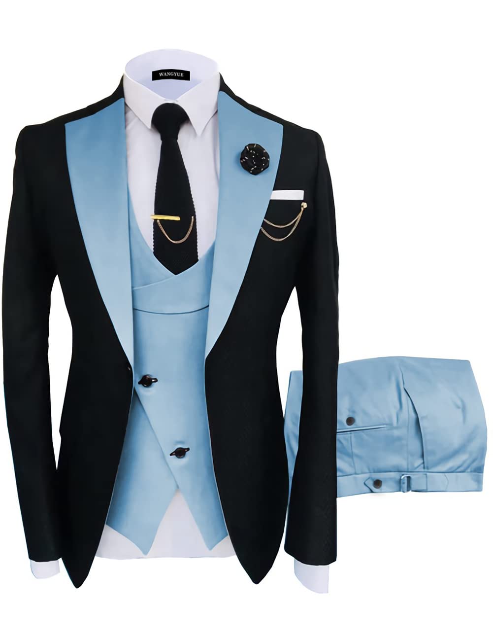 Wangyue Men's Slim Fit 3-Piece Suit Set - Blazer, Vest & Pants for Wedding, Prom & Business | Formal Attire for Grooms, Professionals & Special Occasions