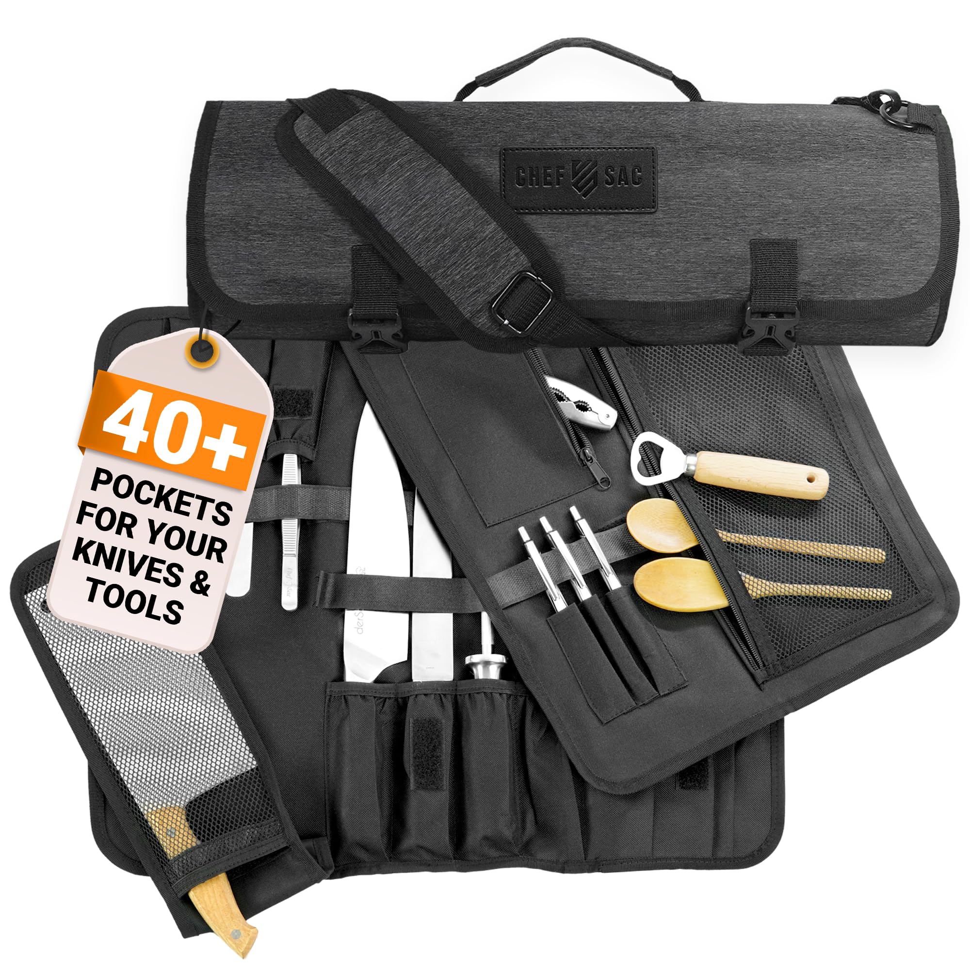 Professional Chef Knife Roll Bag - 8+ Slots Waterproof Knife Storage Case for Kitchen Tools | Durable Knife Carrying Bag for Chefs & Culinary Students (Black) | Perfect for Restaurant Work, Cooking Classes & Travel
