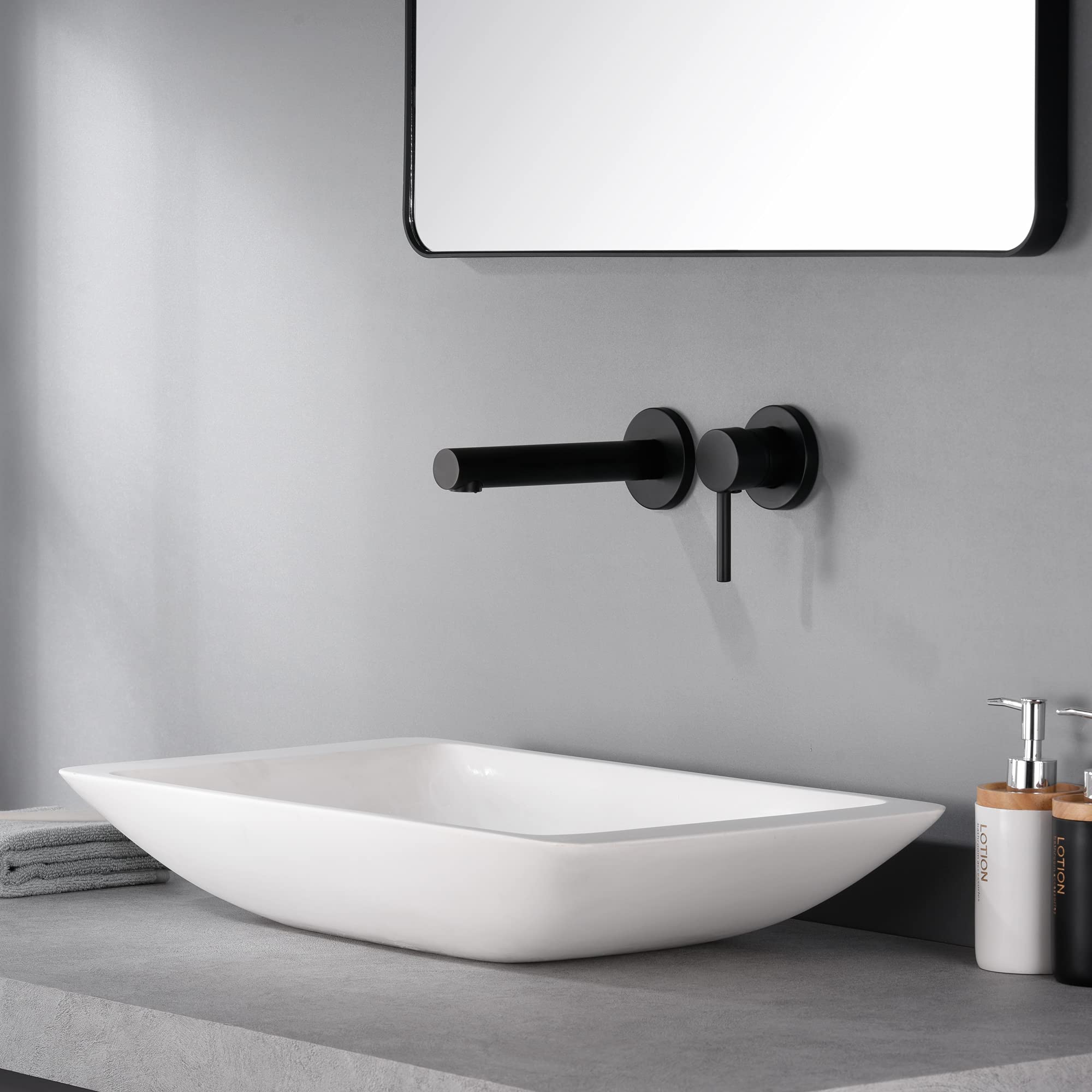 Sumerain Matte Black Wall Mount Bathroom Sink Faucet - Modern Single Handle Vessel Lavatory Faucet for Bathroom Vanity, Powder Room & Luxury Hotel Renovation