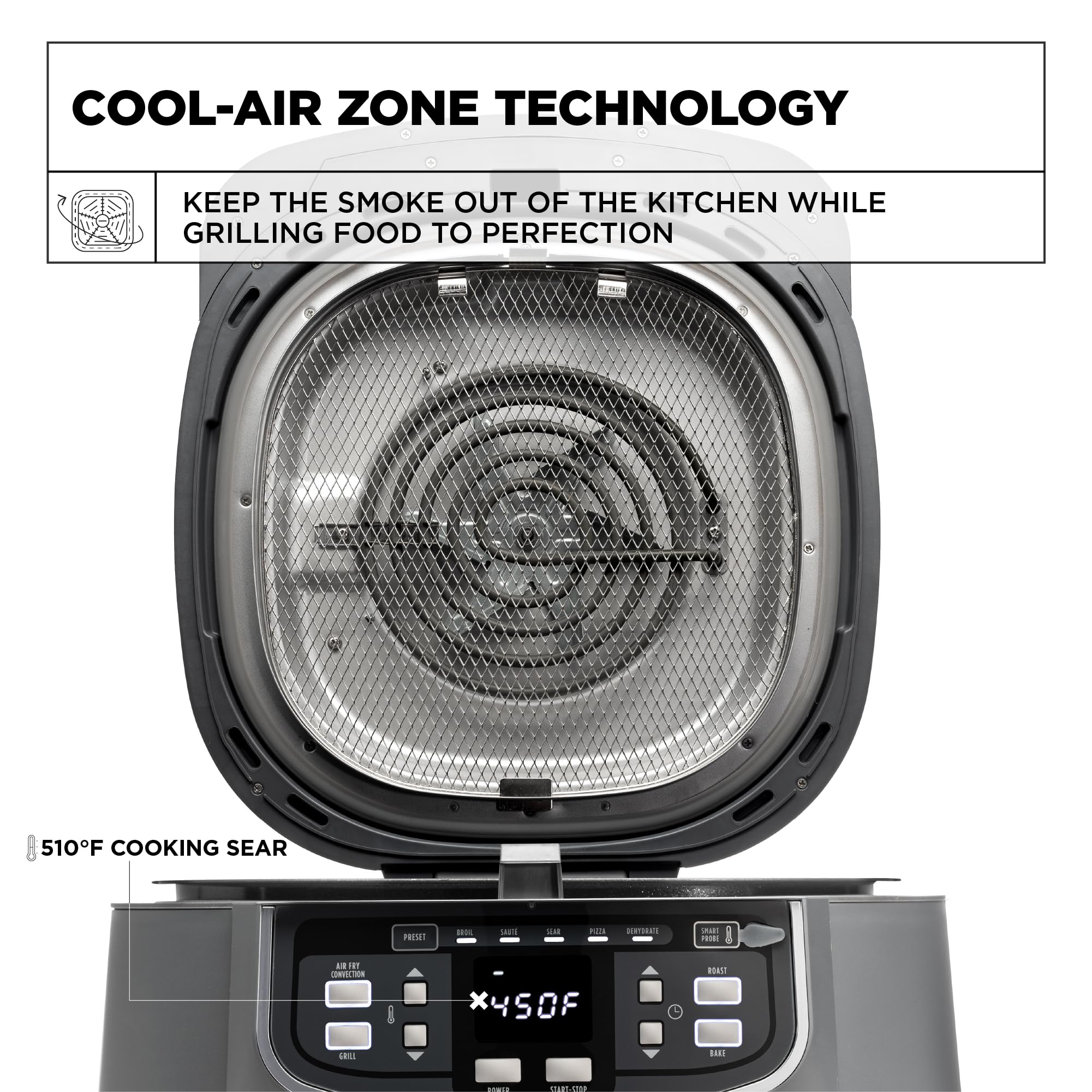 CRUX Smokeless Indoor Grill and Digital Air Fryer Oven Combo - Adjustable Temperature, 5 Preset Functions, 12