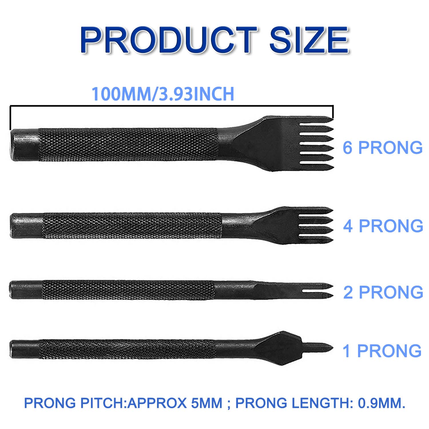 JONMON 5mm Diamond Hole Lacing Chisel Set - 1/2/4/6 Prong Leather Punch Tool with Rhombus Teeth for Leathercraft, DIY Stitching, Pricking & Sewing - Perfect for Bags, Belts & Wallet Making (4Pcs)