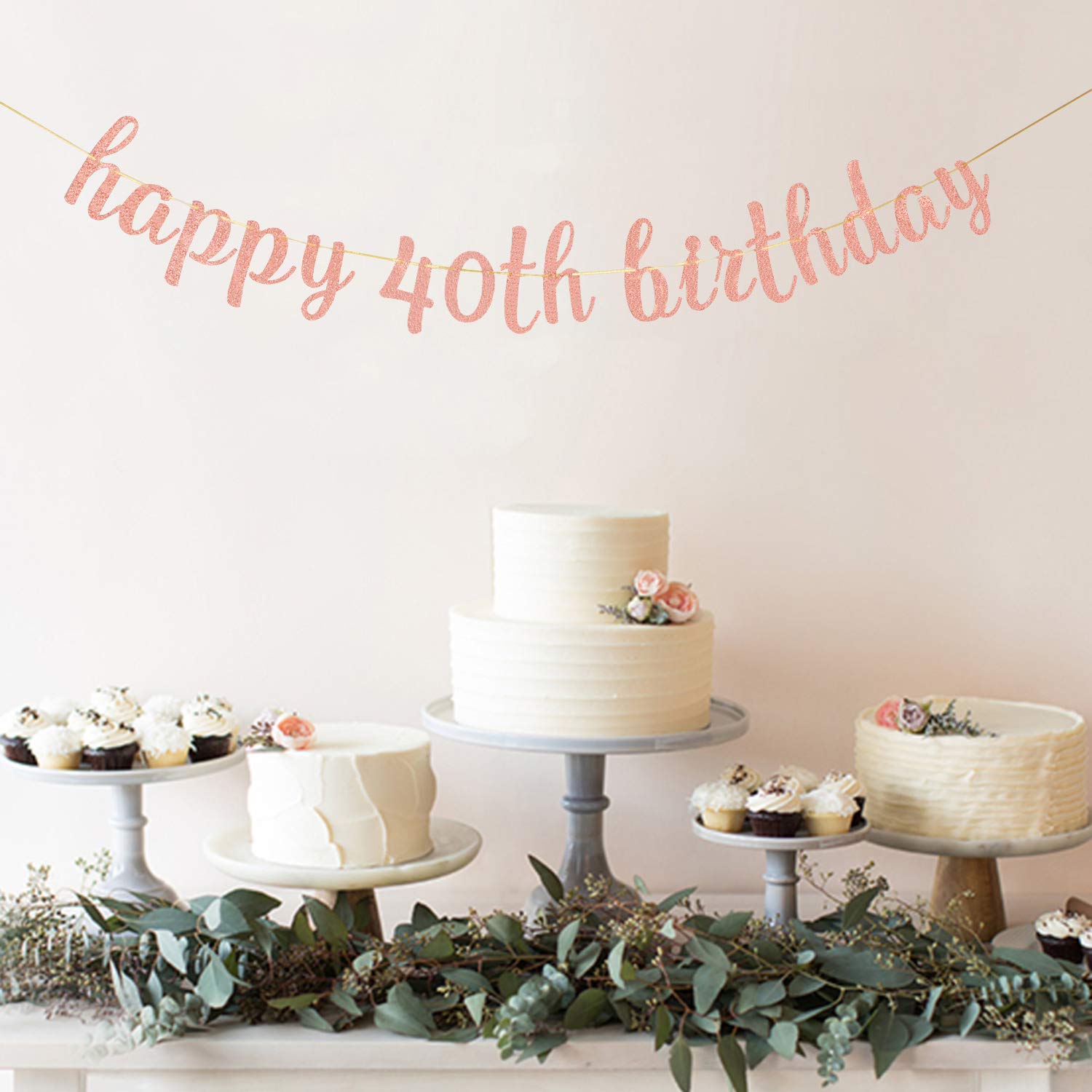 Rose Gold Glitter Happy 40th Birthday Banner - Forty Sign Party Decor with Cheers to 40 Years - Perfect for Birthday Celebrations, Anniversaries & Milestone Events