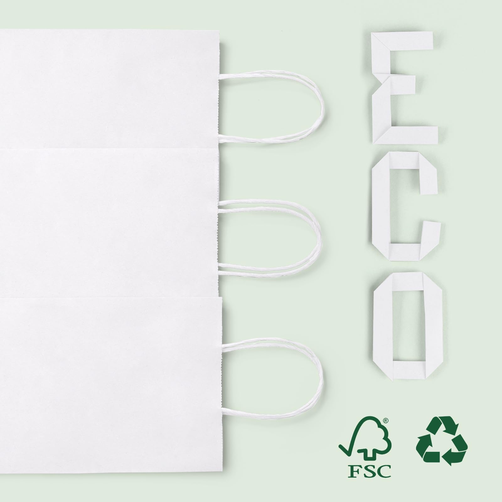 Premium White Kraft Paper Gift Bags with Handles - 5.25