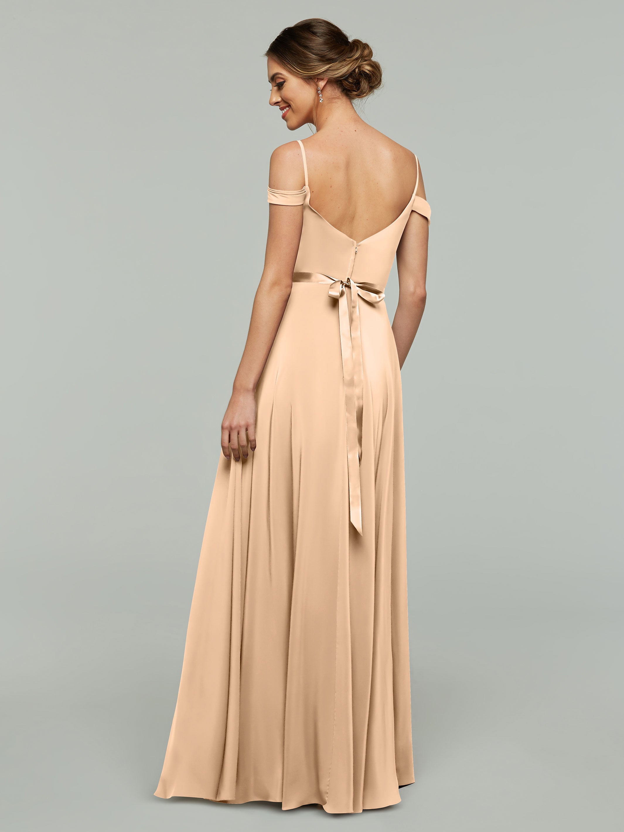 Elegant Off-The-Shoulder Stretch Chiffon A-Line Bridesmaid Dress with Sash - Perfect for Weddings, Formal Events & Special Occasions