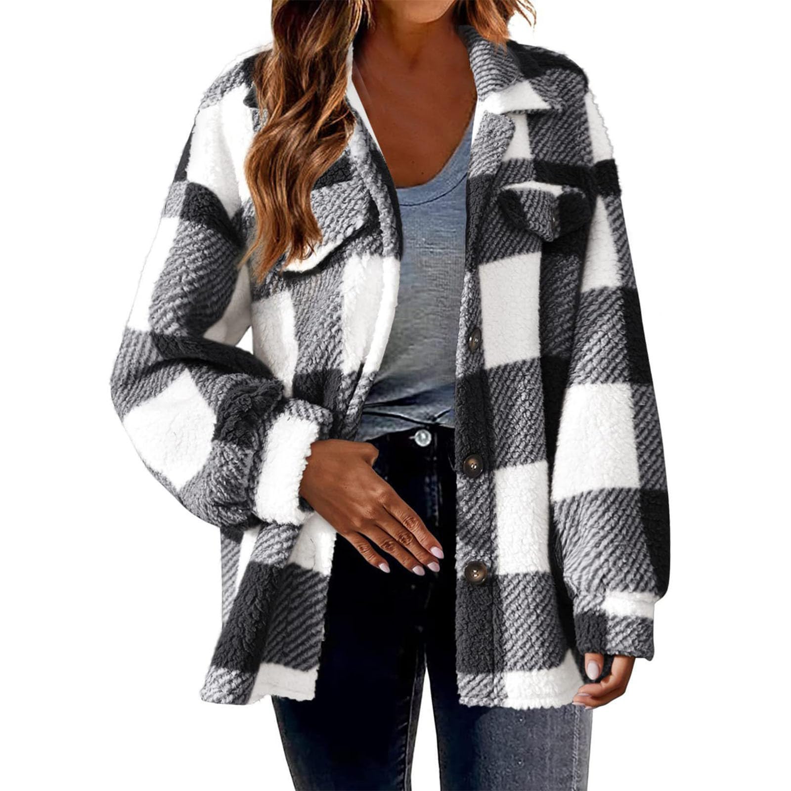 2023 Cyber Monday Deals: Women's Polar Fleece Crop Jacket - Oversized Sherpa Fleece Top with Long Sleeves & Front Zip - Winter Faux Shearling Coat for Casual Outings, Warehouse Clearance Sale