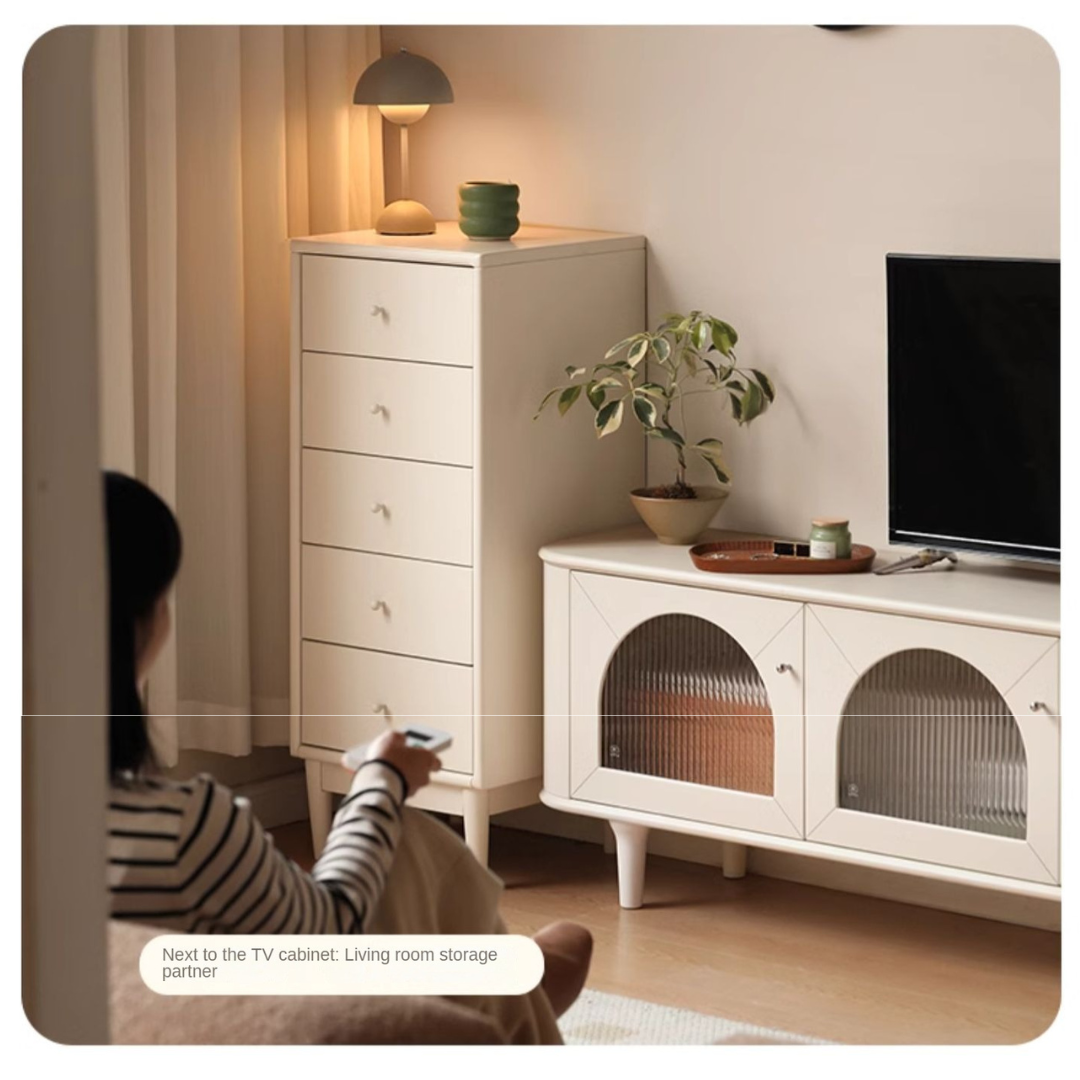 Solid Poplar Wood Chest of Drawers - Vintage Cream Storage Cabinet for Bedroom, Living Room & Office Organization
