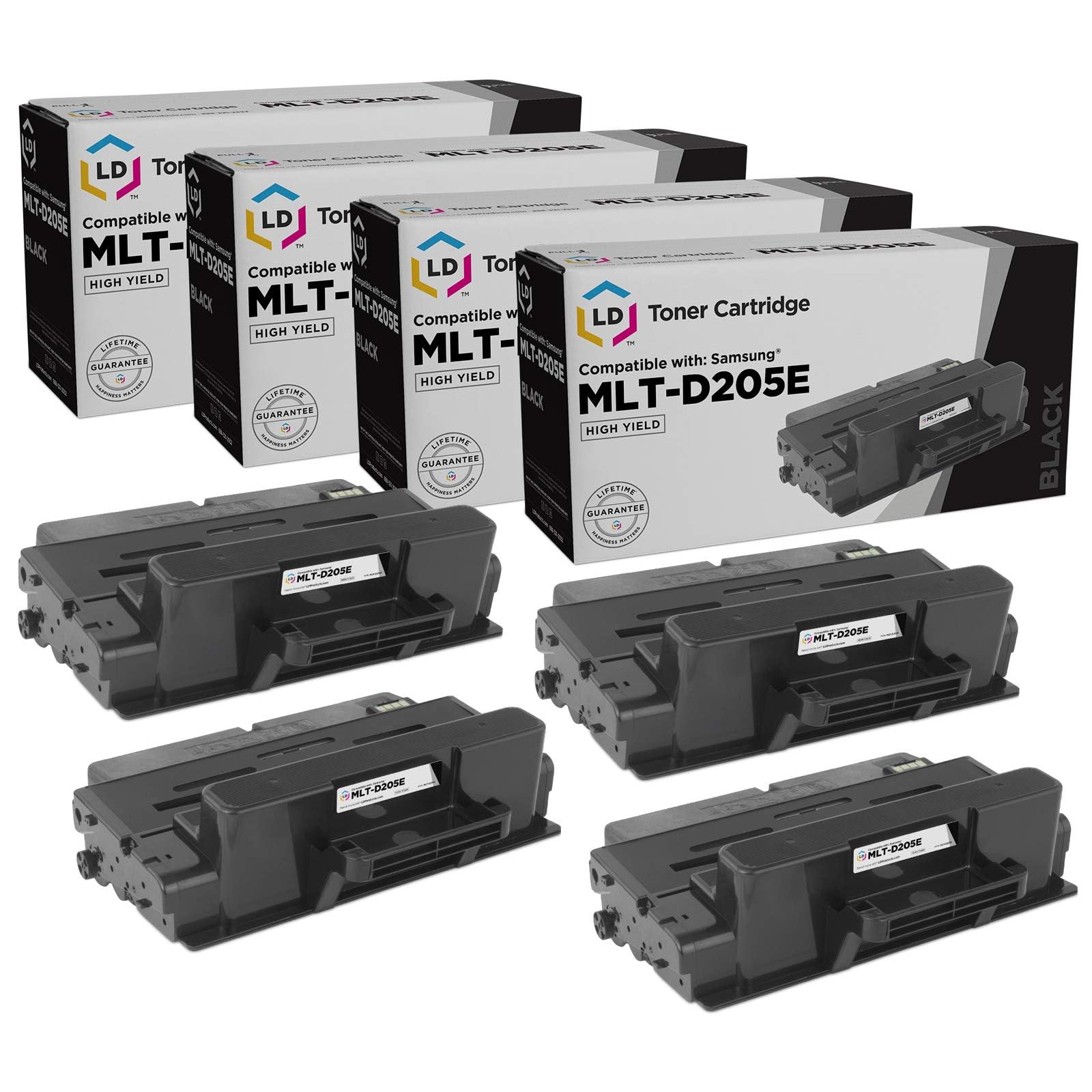 LD Products High-Yield Compatible Toner Cartridge Replacement for Samsung MLT-D205E (4-Pack, Black) | Works with Samsung ML-3712ND, ML-3712DW, SCX-5639FR, SCX-5739FW | Ideal for Office Printing & Bulk Document Copying