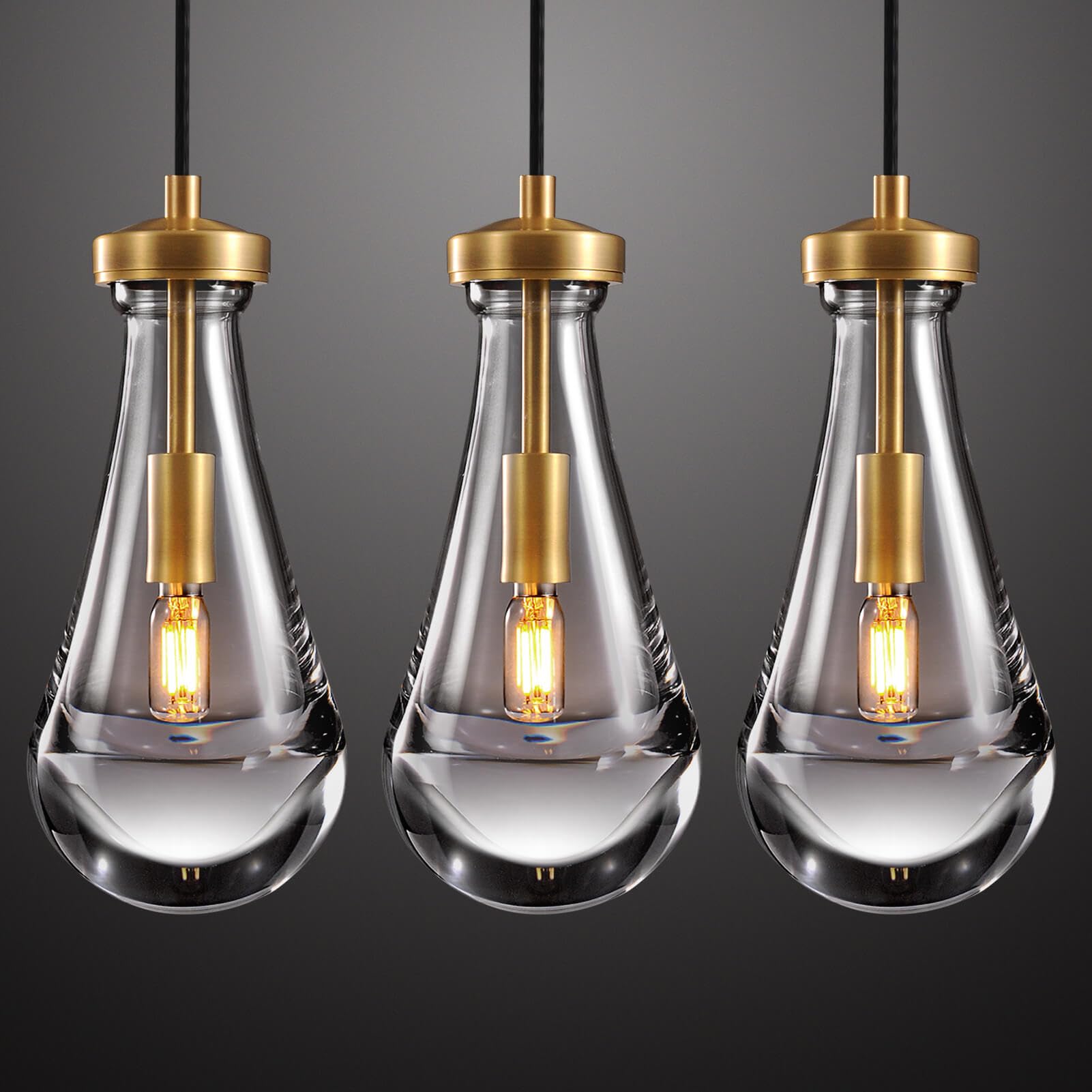 3 Pack Raindrop Pendant Lights Set - Modern Teardrop Glass Pendant Lighting for Kitchen Island, Bedroom, Bathroom & Living Room - Includes Bulbs | Perfect for Dining Room, Hallway & Home Decor