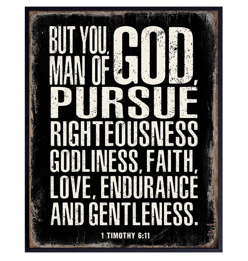 Religious Gifts for Men - Christian Wall Art with 1&2 Timothy Bible Verses - Catholic Home Decor for Faithful Living - Perfect for Prayer Rooms, Church Gifts & Christian Masculine Spaces