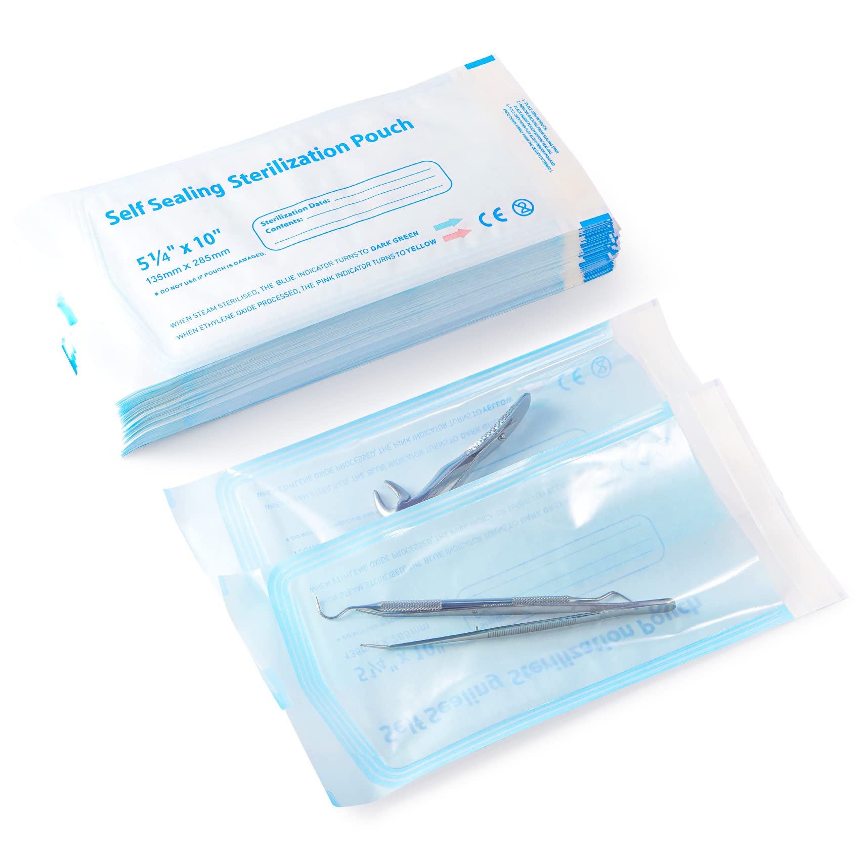 200 PCS Sterilization Pouches 5.3 x 11 Inch - Self-Sealing Sterilizer Bags for Dental Tools, Beauty Equipment | Autoclave Safe, Dentist Office, Salon & Tattoo Studio Use