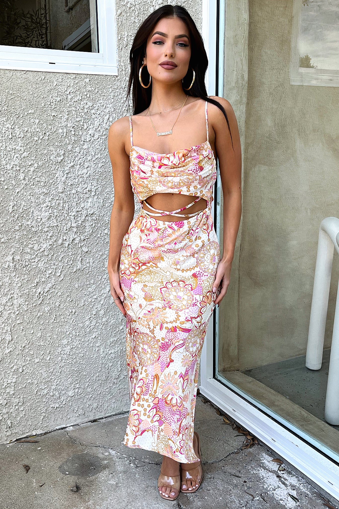Florence Midi Dress - Pink Floral Print Summer Dress for Women | Casual & Party Wear | Perfect for Beach, Wedding & Date Night