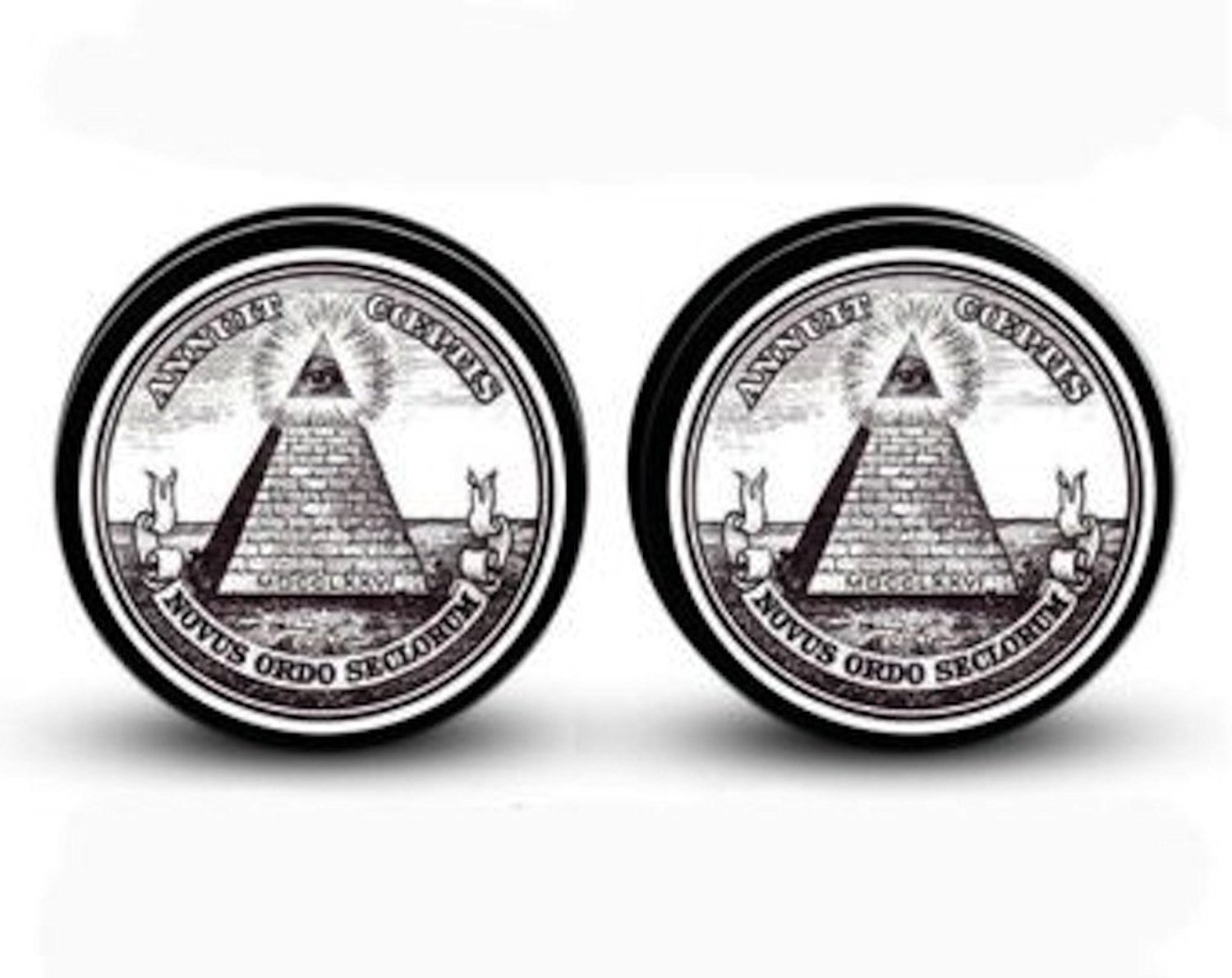 Acrylic Illuminati Dollar Bill Screw Fit Stash Box with 2-Piece Gauge Plugs (1 Pair) - Perfect for Jewelry Storage, Body Jewelry Organization & Travel Essentials | Made in USA