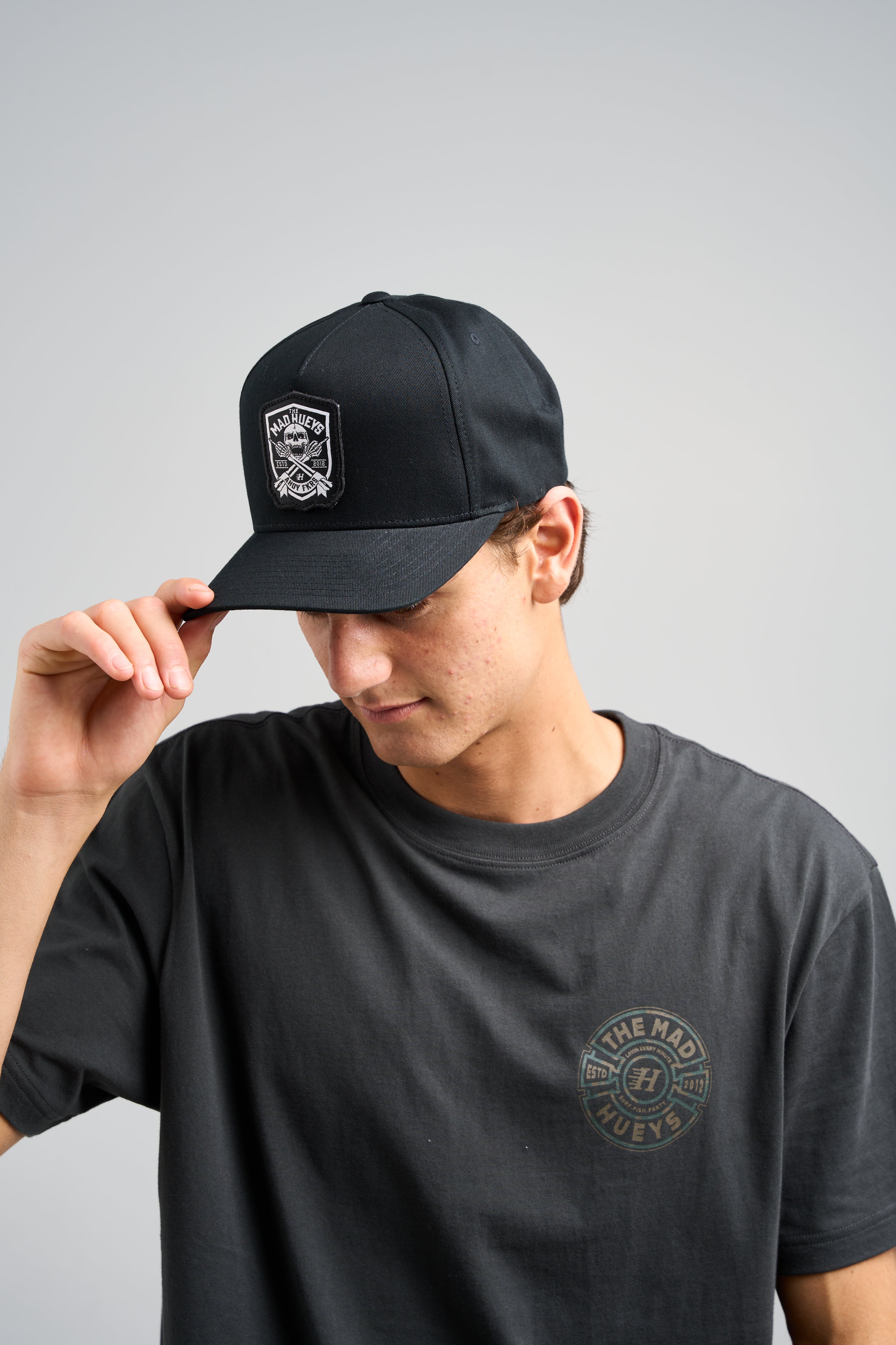 The Mad Hueys AHOY FKRS SHIELD Twill Snapback Hat - Adjustable Dad Cap for Men & Women - Perfect for Fishing, Boating, and Outdoor Adventures