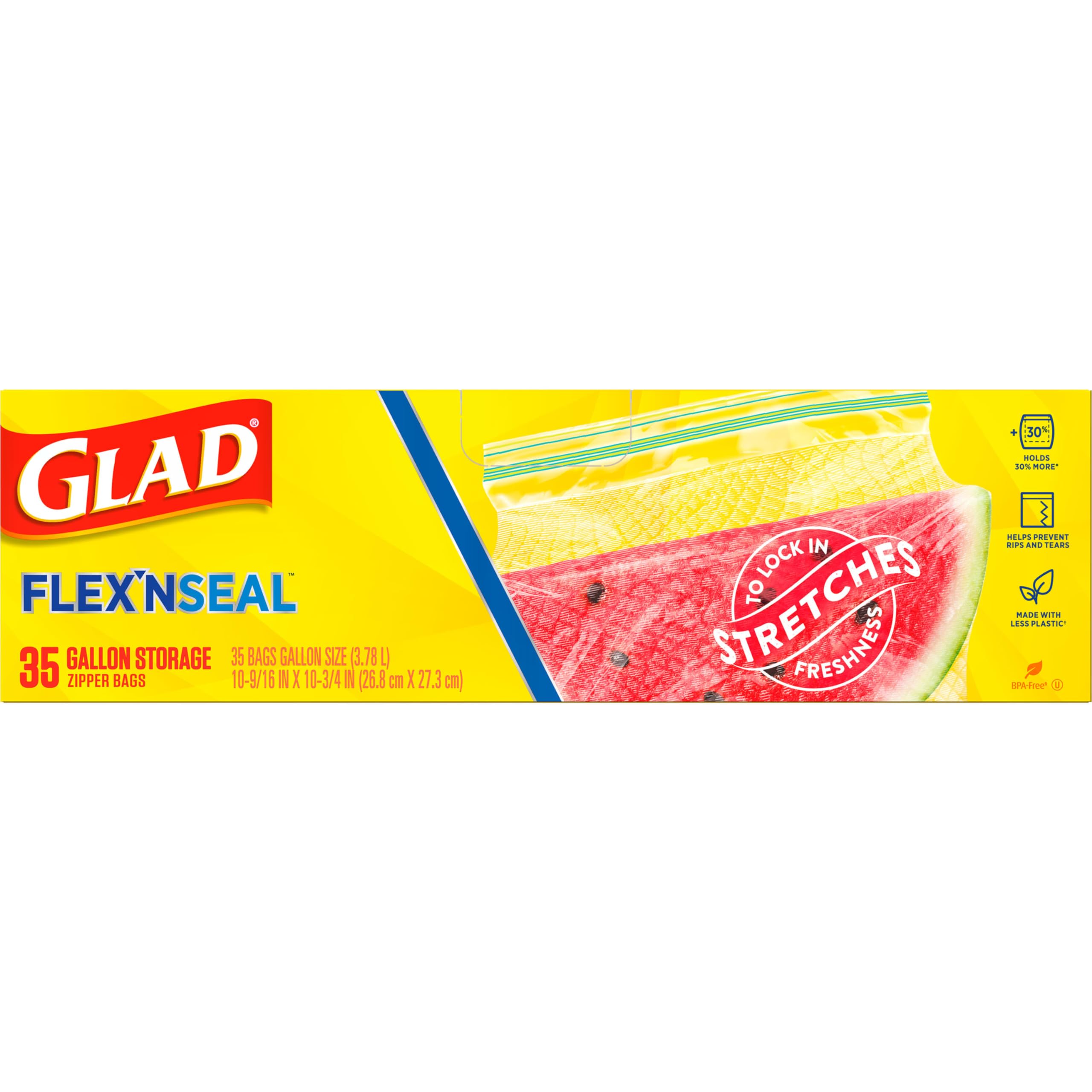 Glad Flex'N Seal Gallon Food Storage Bags - 35 Count (Packaging May Vary) | Airtight Plastic Bags for Freezer, Meal Prep & Leftovers | BPA-Free Kitchen Storage Solution