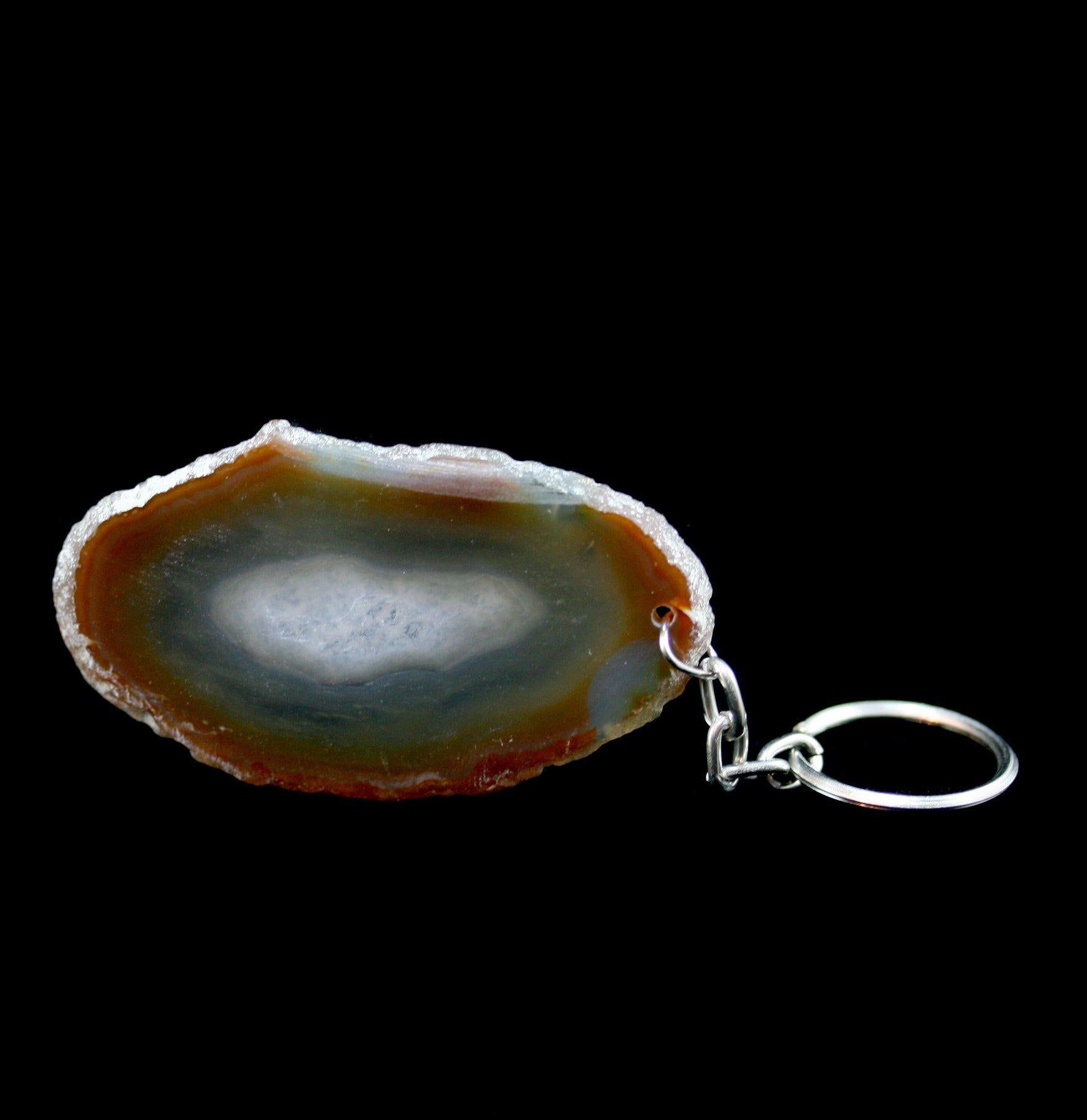 Natural Agate Slice Keychain with Handmade Leather Strap - Unique Crystal Gemstone Gift for Women & Men - Perfect for Home Decor, Jewelry Making & Spiritual Healing